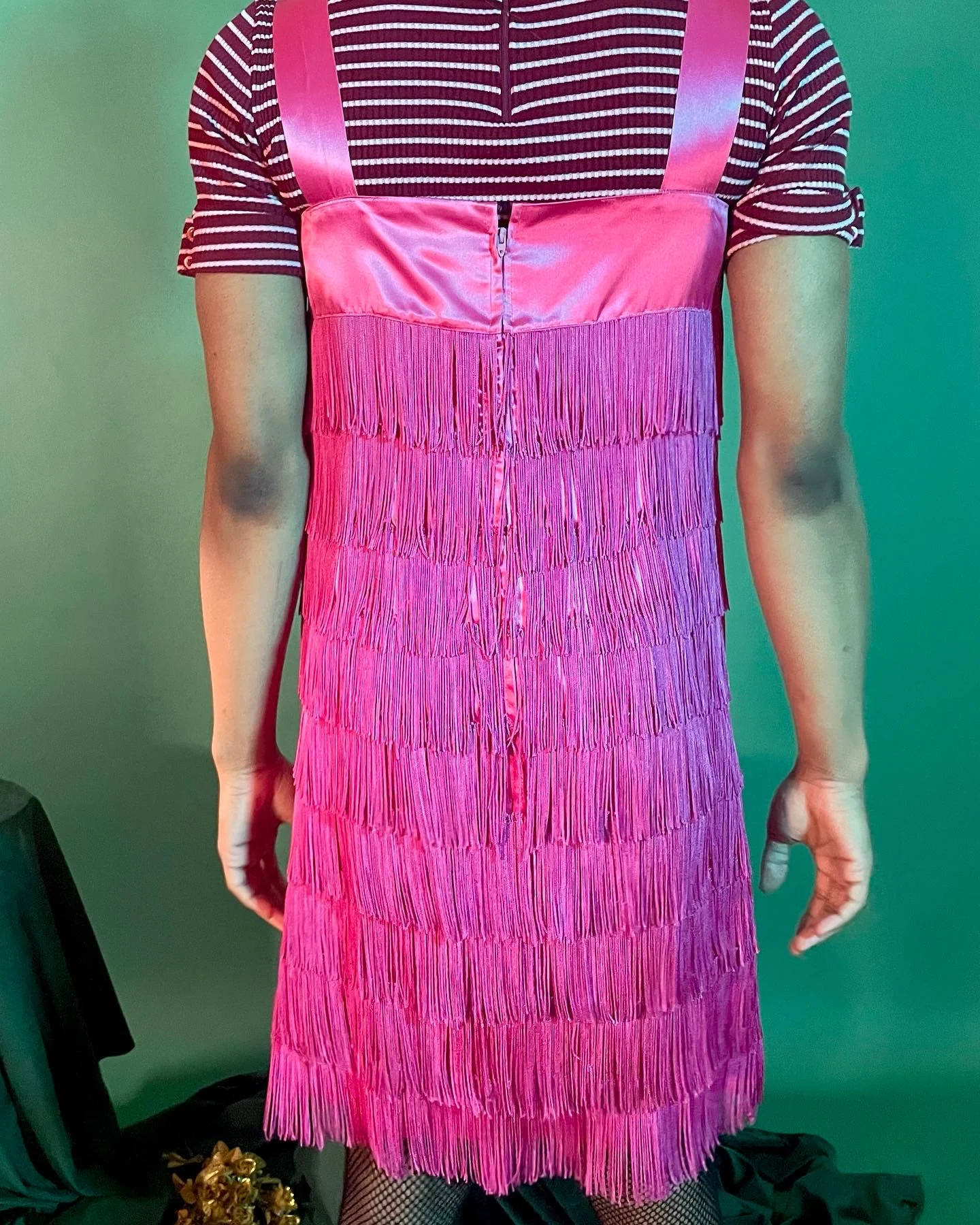 60s Does 20s Handmade Pink Embellished Fringe Dress - Image 2