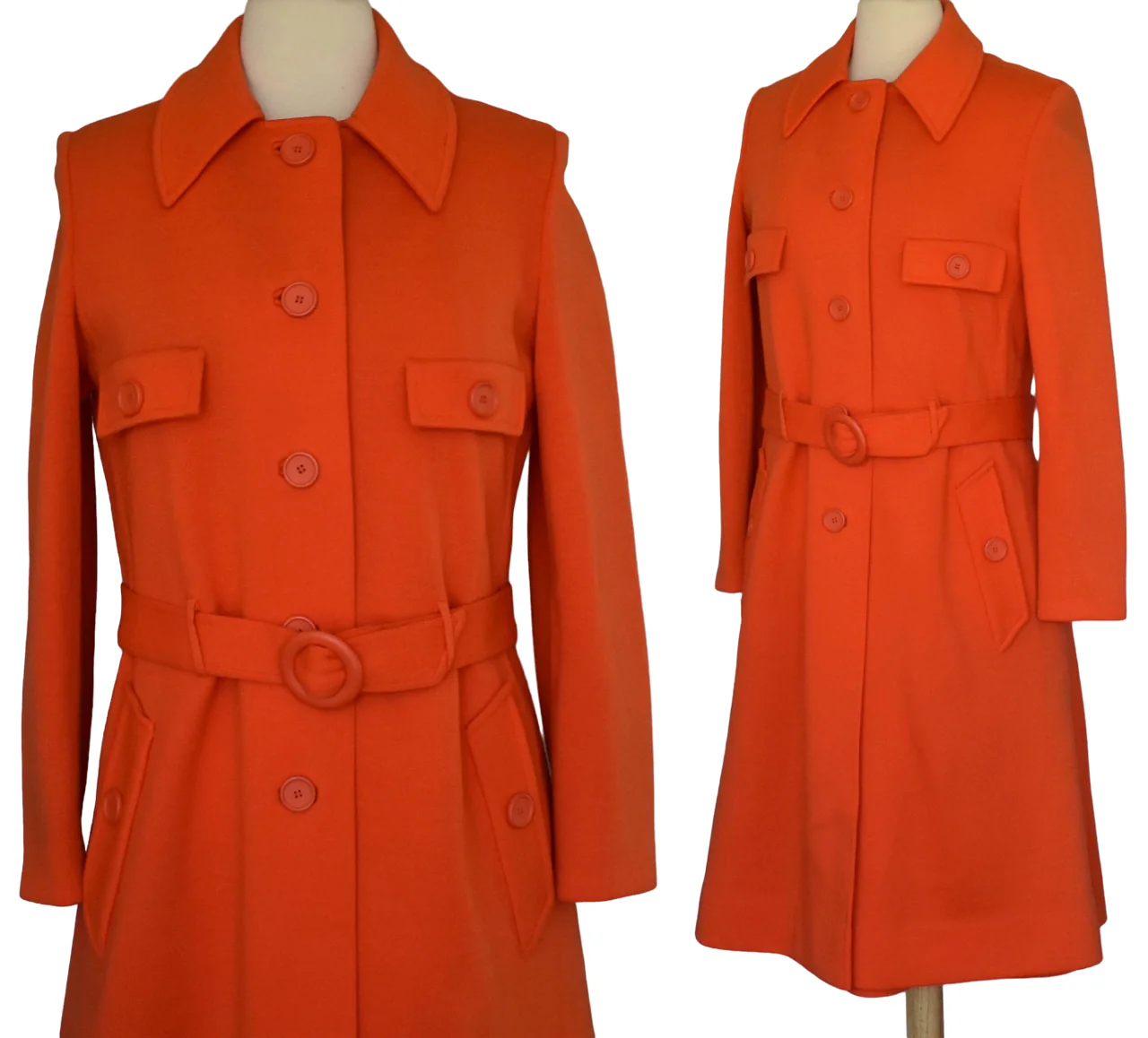 60s Dress And Coat Two Piece Set In Orange Wool Jersey By Kimberly Knit Wear - Image 6