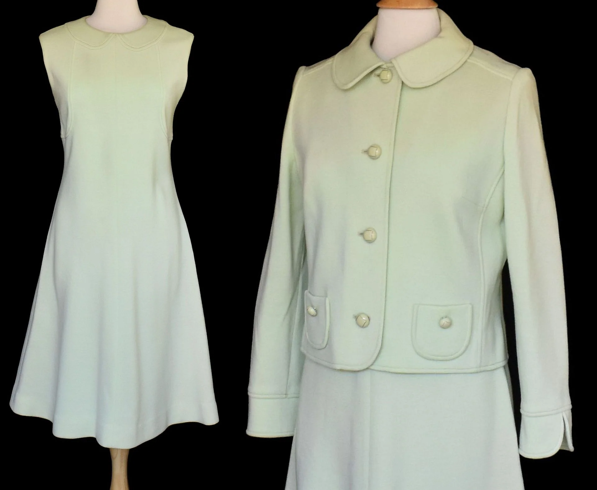 60s Dress And Jacket Two Piece Set In Celery Green M L By Kimberly - Image 3