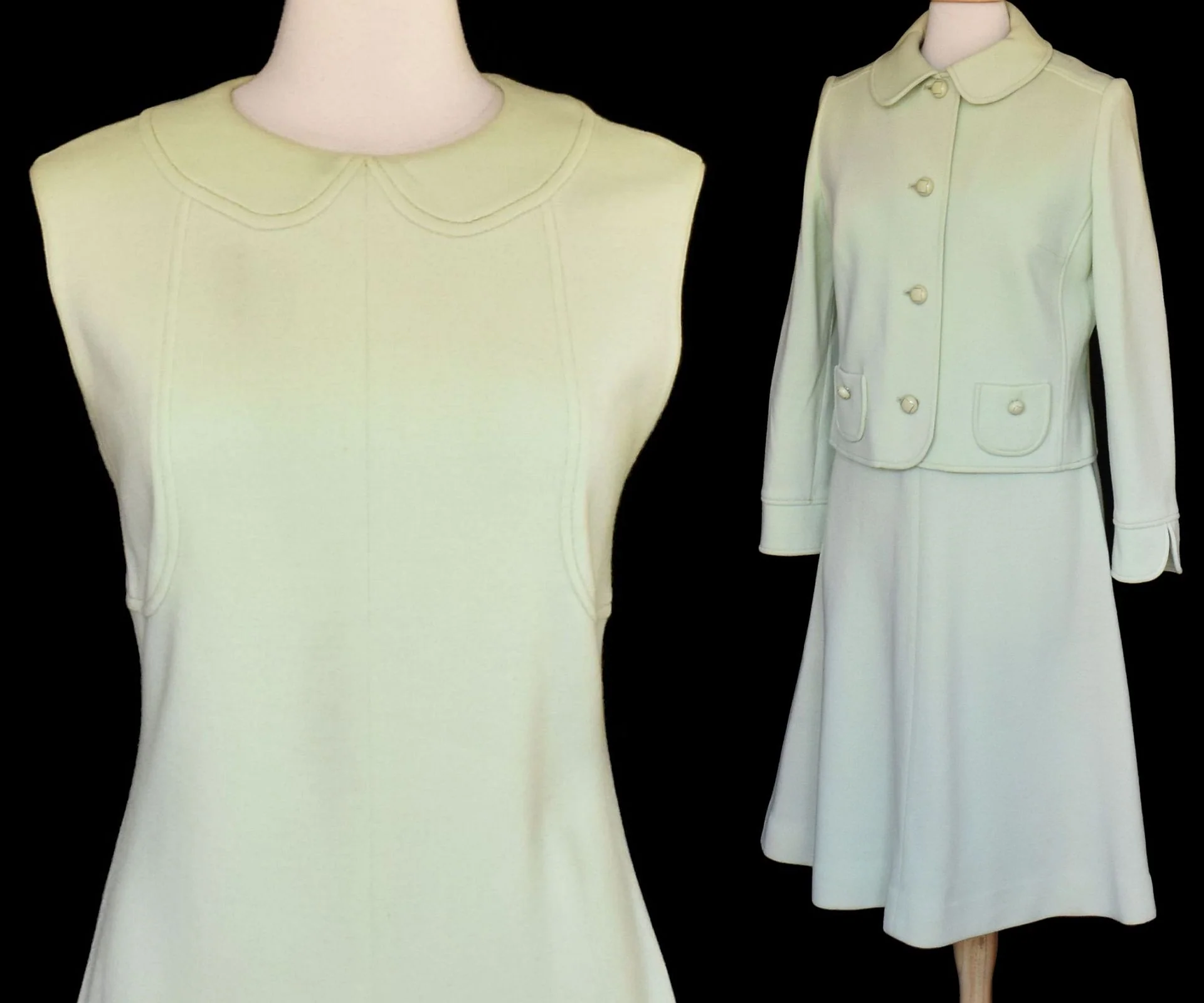 60s Dress And Jacket Two Piece Set In Celery Green M L By Kimberly - Image 4