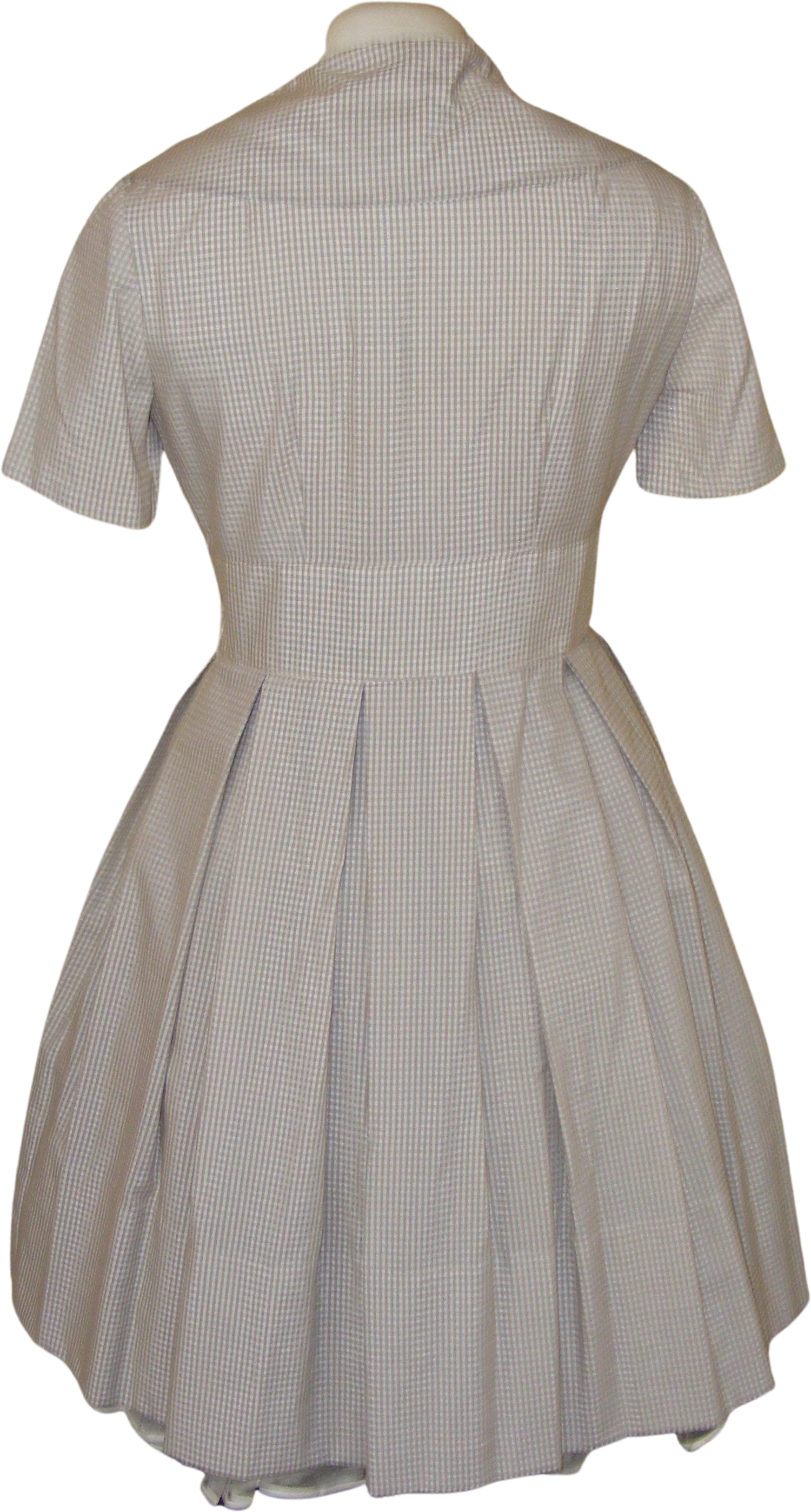 60s Dress Tan Check Wide Wrap Collar Flat Pleat Skirt - Image 2
