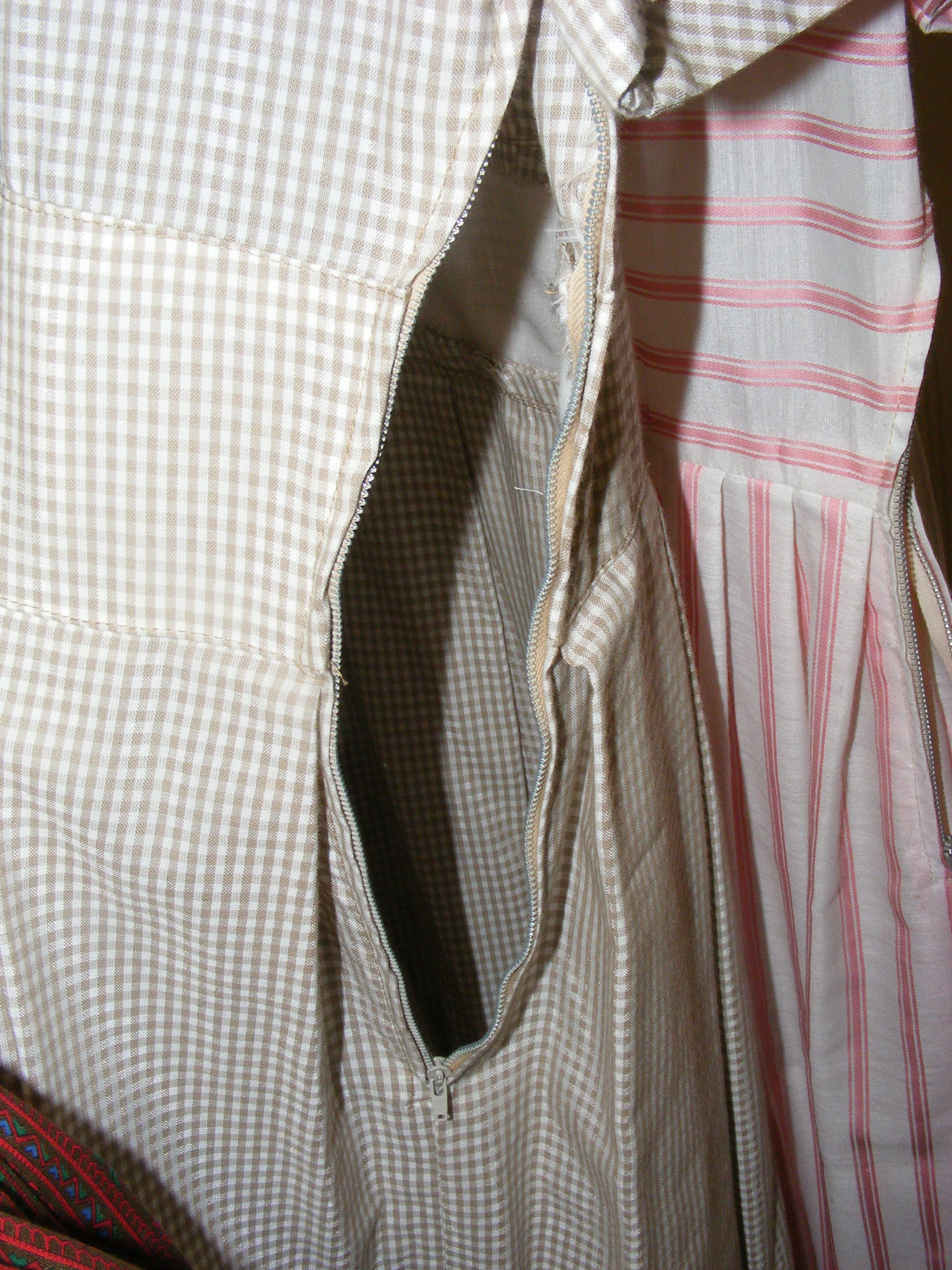 60s Dress Tan Check Wide Wrap Collar Flat Pleat Skirt - Image 9