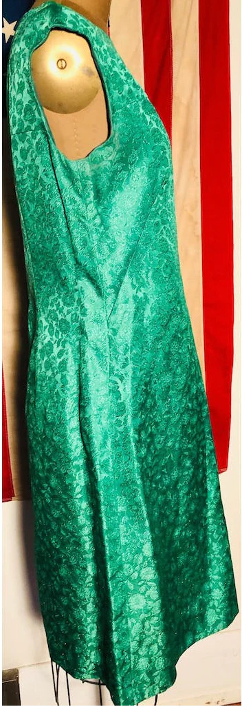 60s Emerald Mod Shift Dress With Lurex Embroidery - Image 4