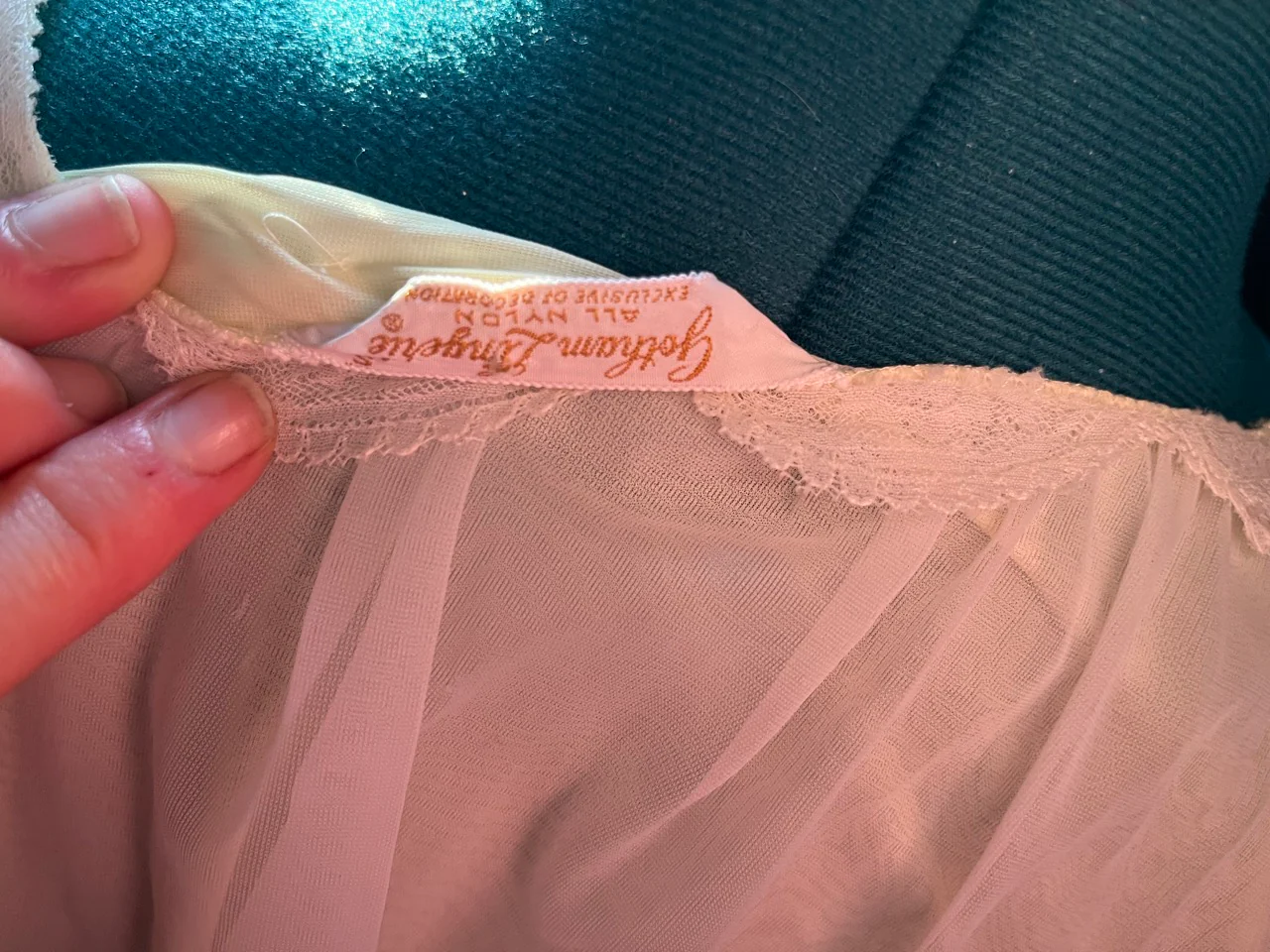 60s Ethereal Yellow And White Sheer Nightgown With Tie By Gotham Lingerie - Image 8