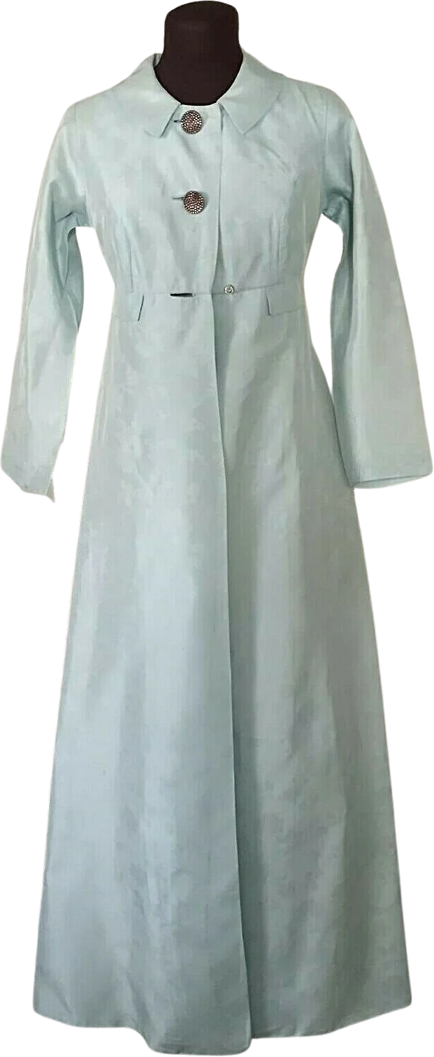 60s Evening Gown Matching Coat Blue Satin Gorgeous Xs