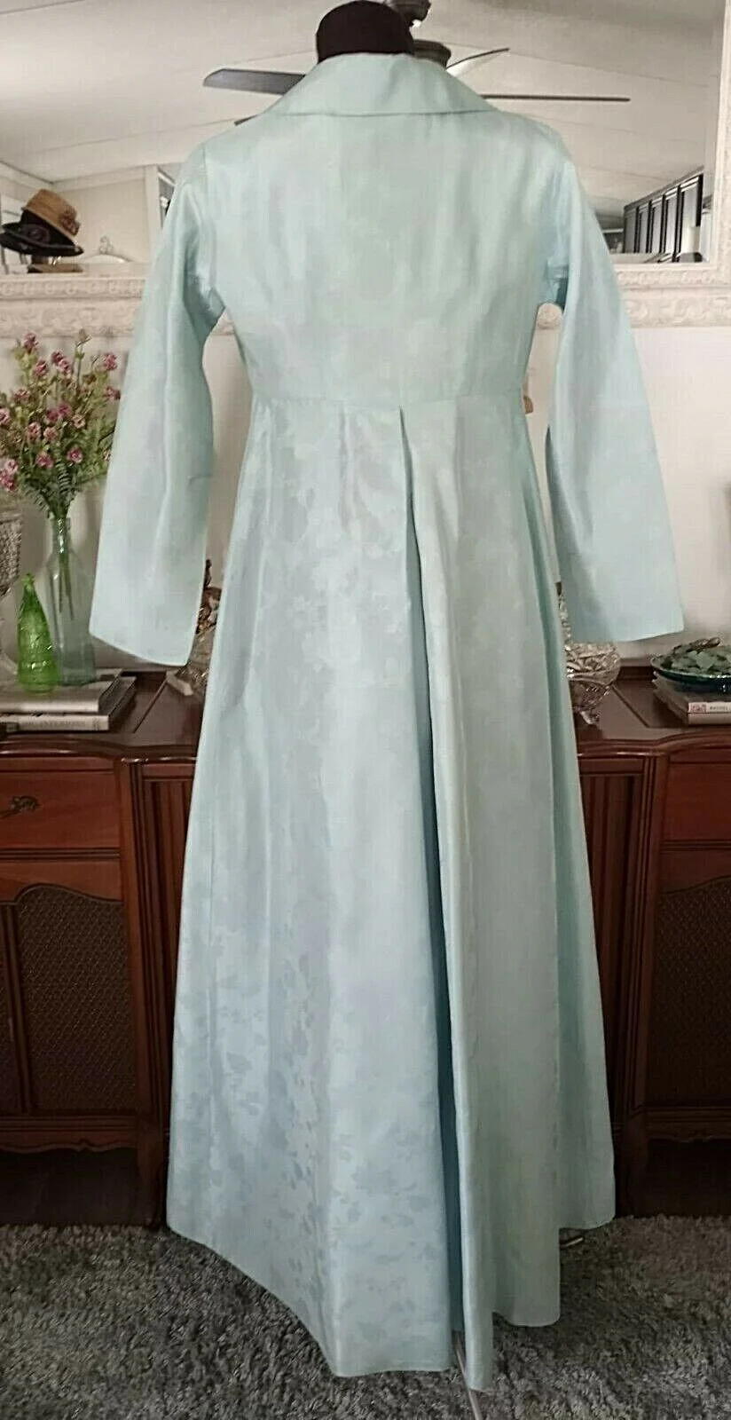 60s Evening Gown Matching Coat Blue Satin Gorgeous Xs - Image 2
