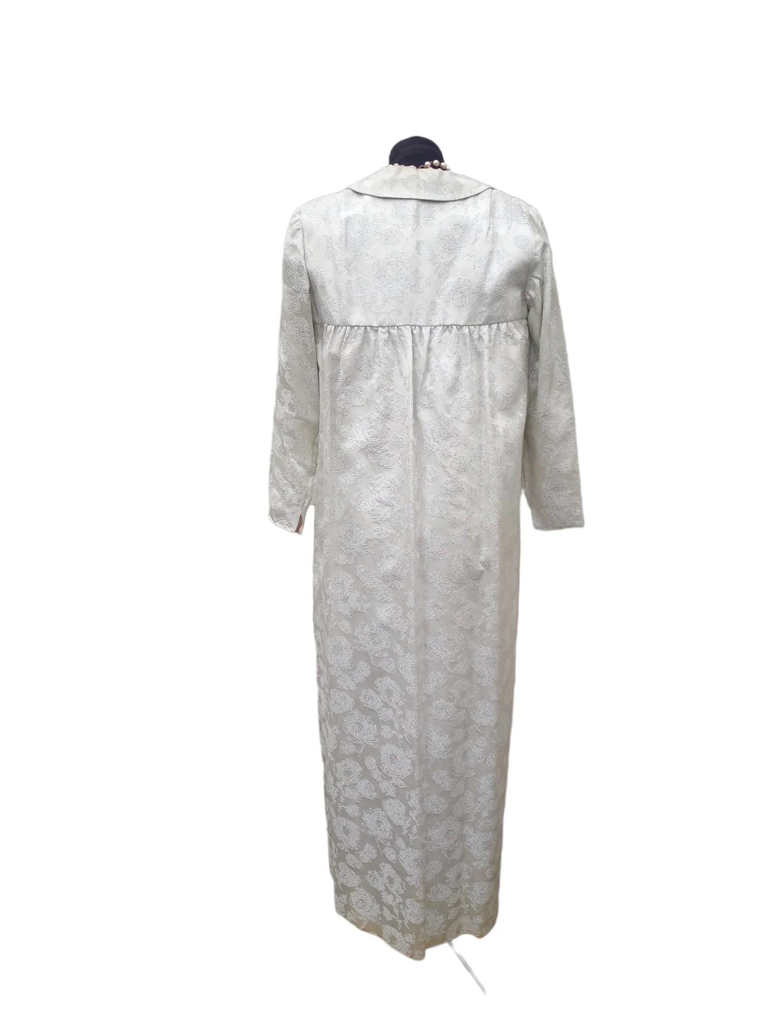 60s Evening Gown Matching Coat Silver Metallic Floral - Image 4
