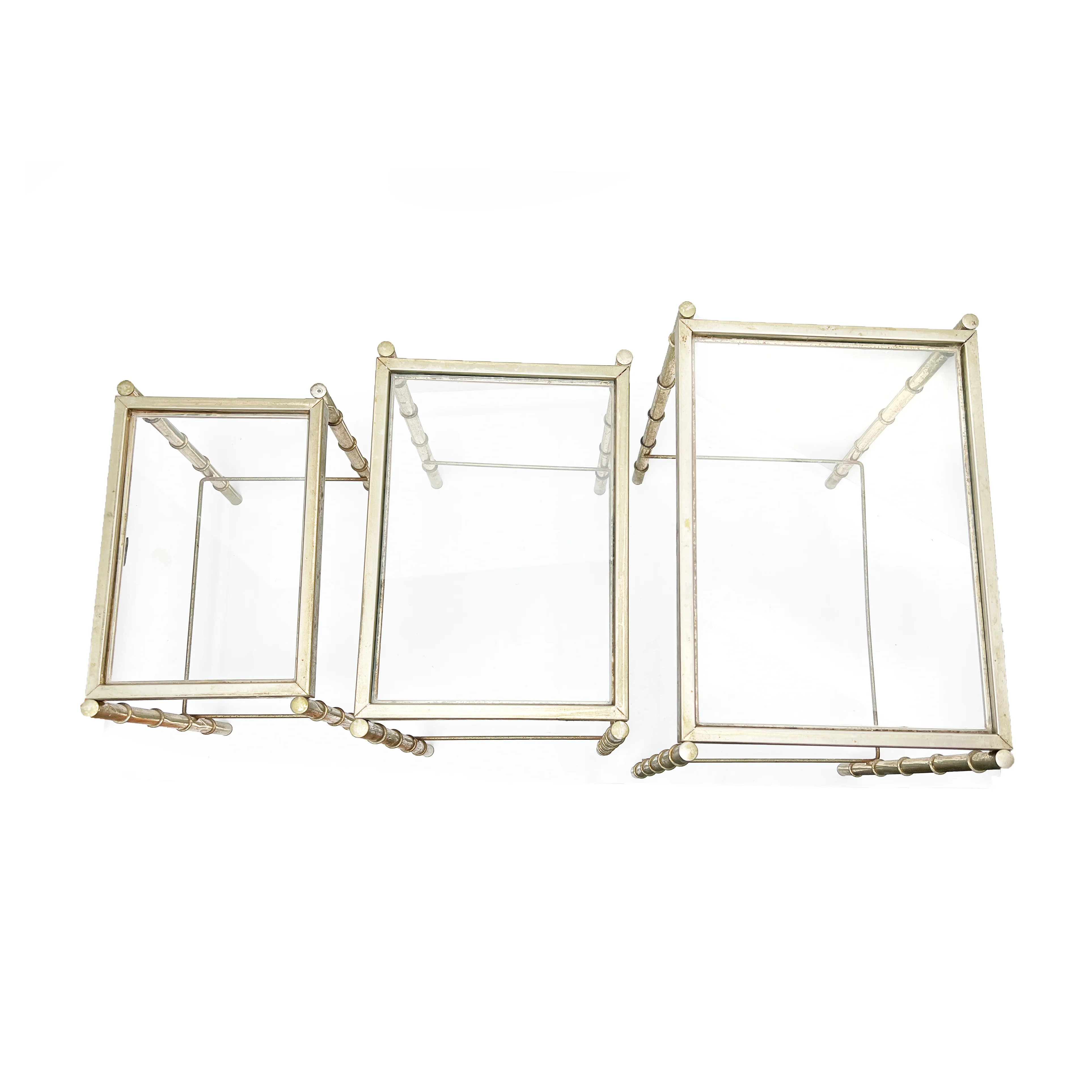 60s Faux Bamboo Metal And Glass Nesting Tables - Image 3