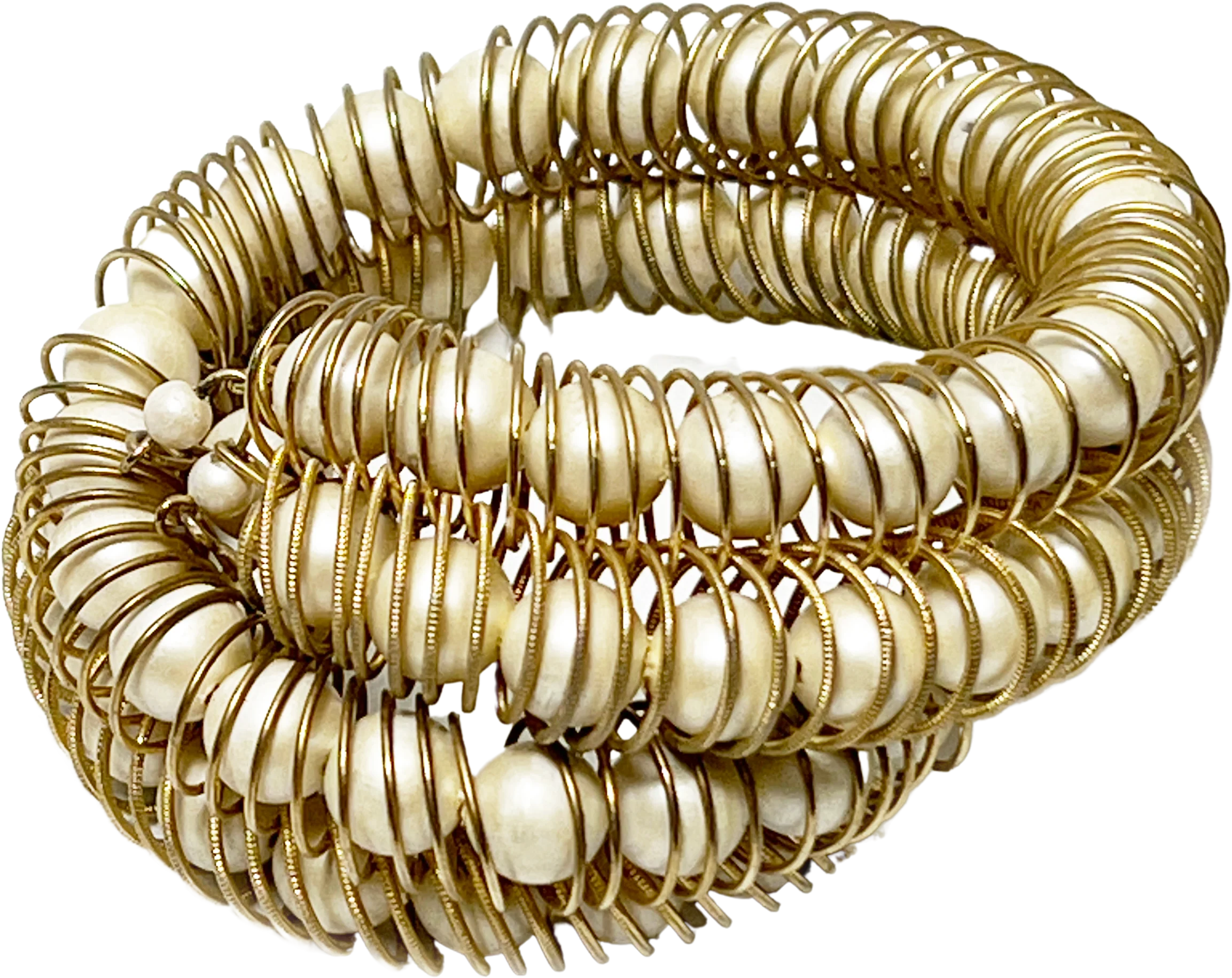 60s Faux Pearl And Coiled Gold Metal Bracelet