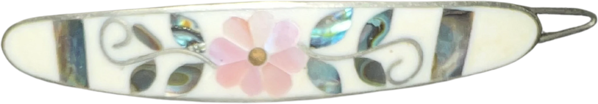 60s Floral Abalone Shell And Sterling Silver Hair Clip