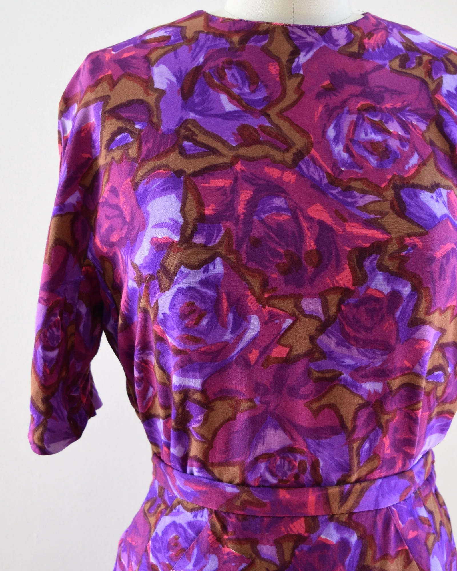 60s Floral Dress Set Vintage 60s Purple Top and Skirt Separates, Mid Century Cotton Two Piece Dress, Medium - Image 9