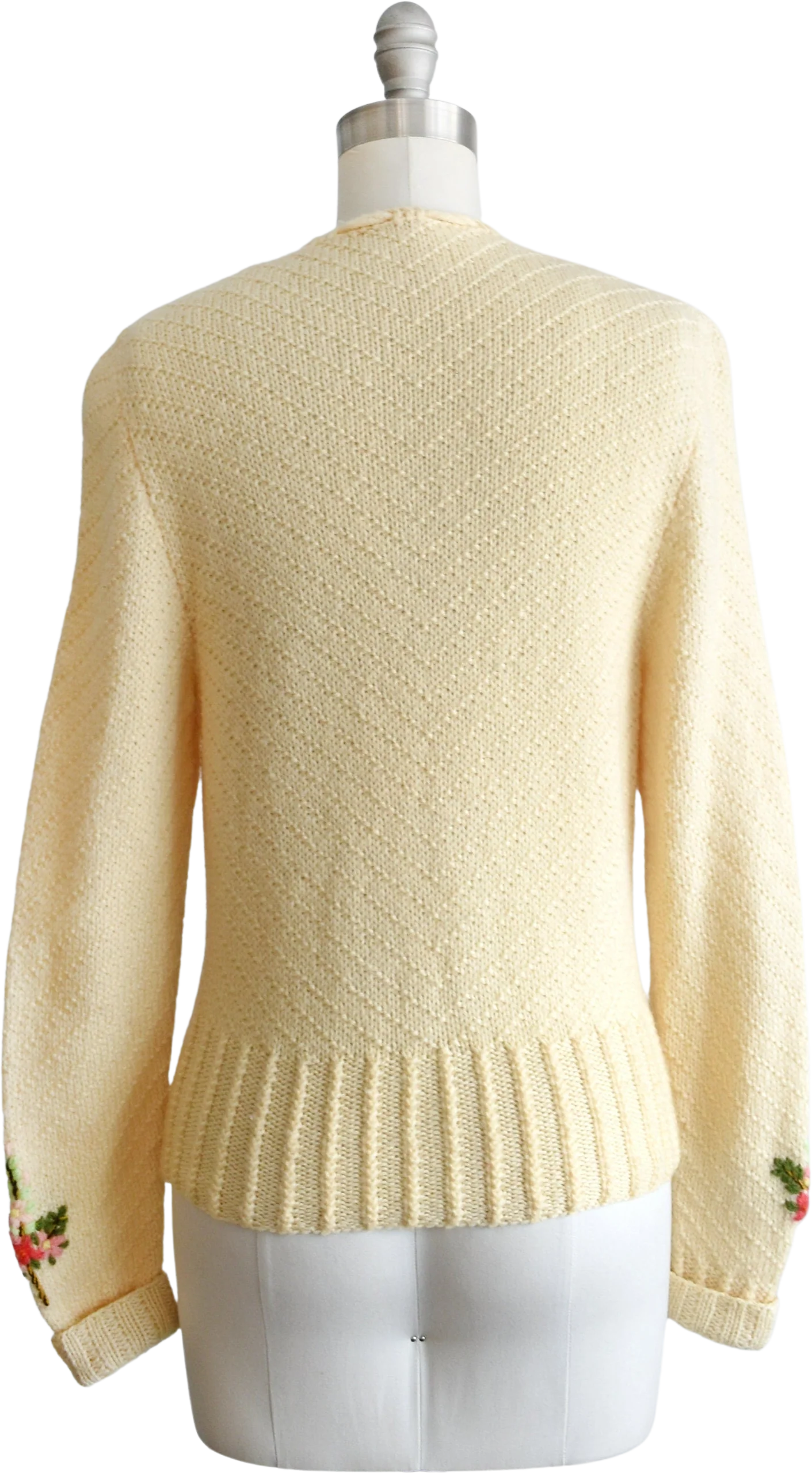 60s Floral Embroidered Bird And Flowers Bow Cardigan - Image 2
