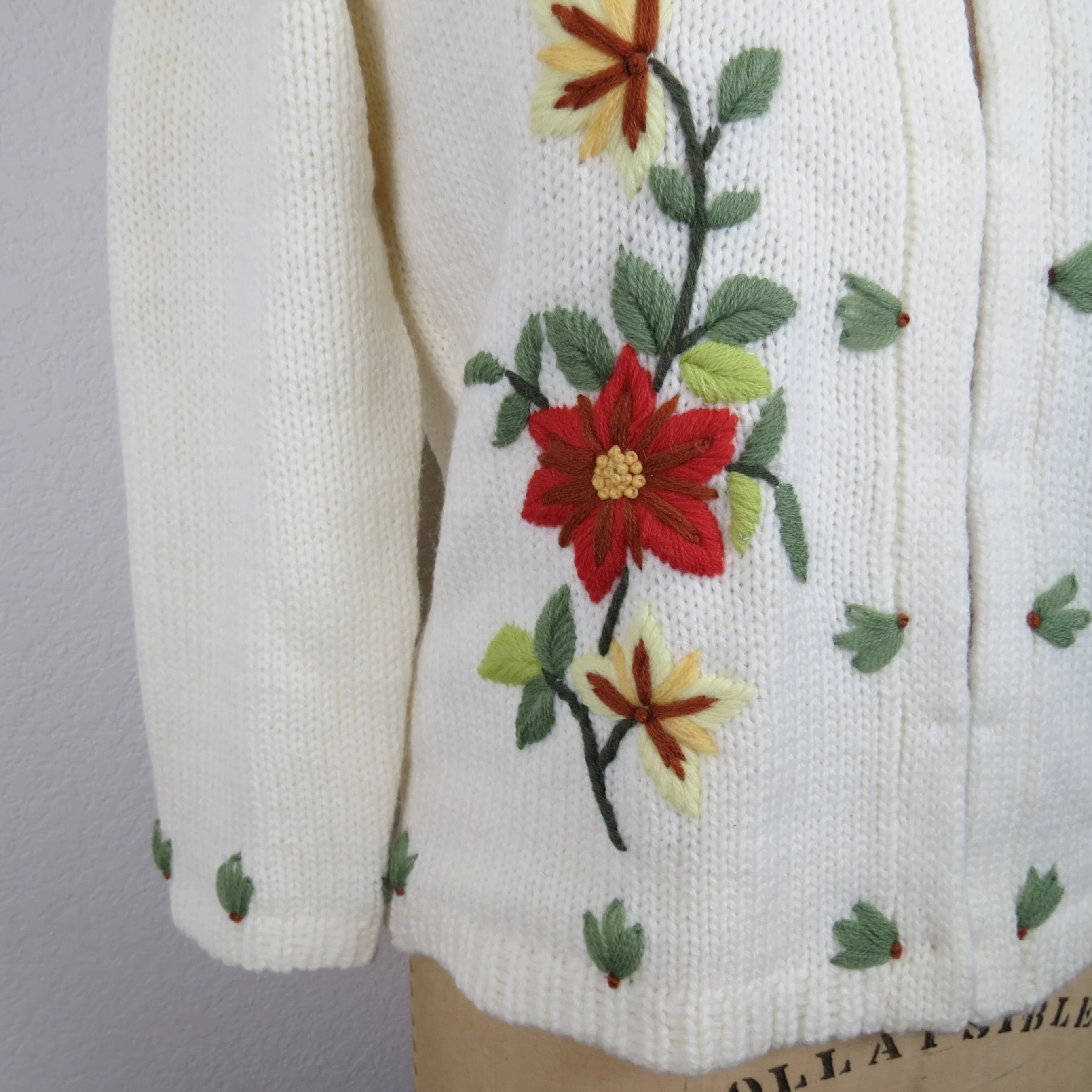 60s Floral Embroidered Knit Cardigan Sweater Nwt Nos - Image 3