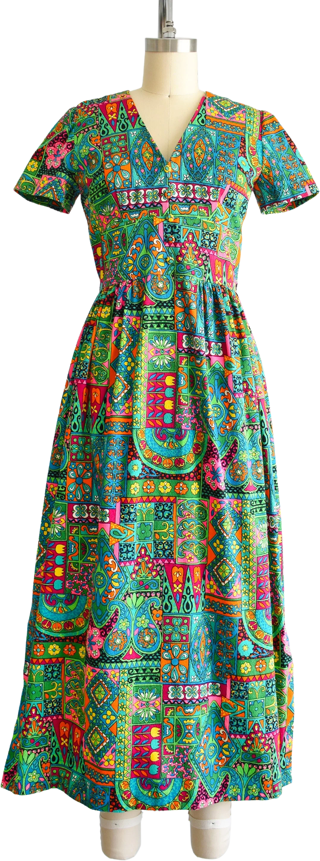 60s Floral Maxi Dress Vintage 60s Maxi Dress, 70s Flower Power Cotton Barkcloth Bright Psychedelic Dress, Xs/small