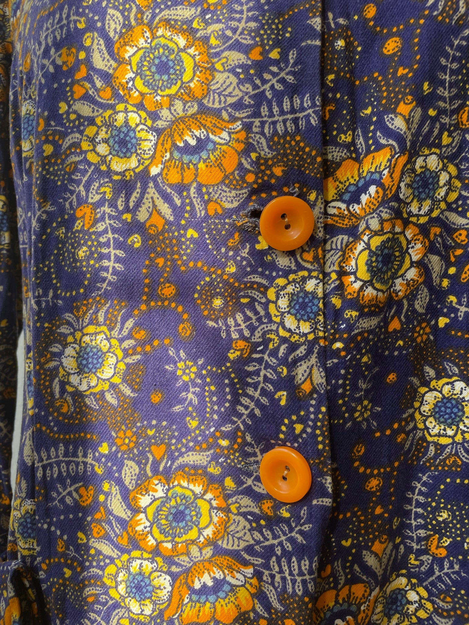60s Floral Printed Cotton Coat Dress - Image 10