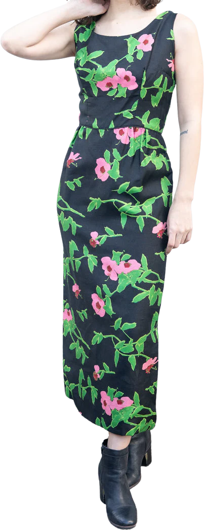 60s Floral Wiggle Maxi Dress