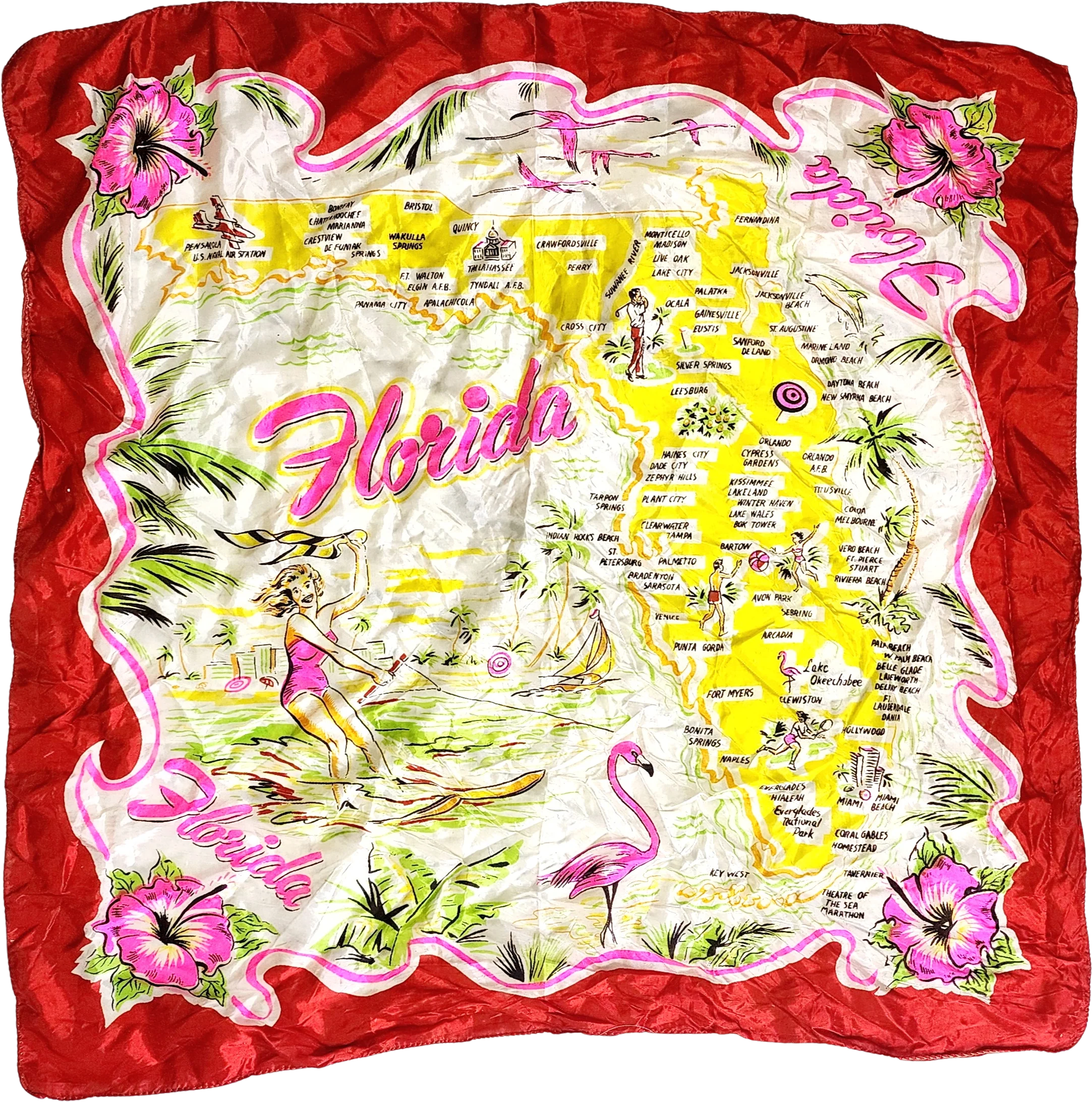 60s Florida Theme Square Scarf Pinup Detail - Image 2