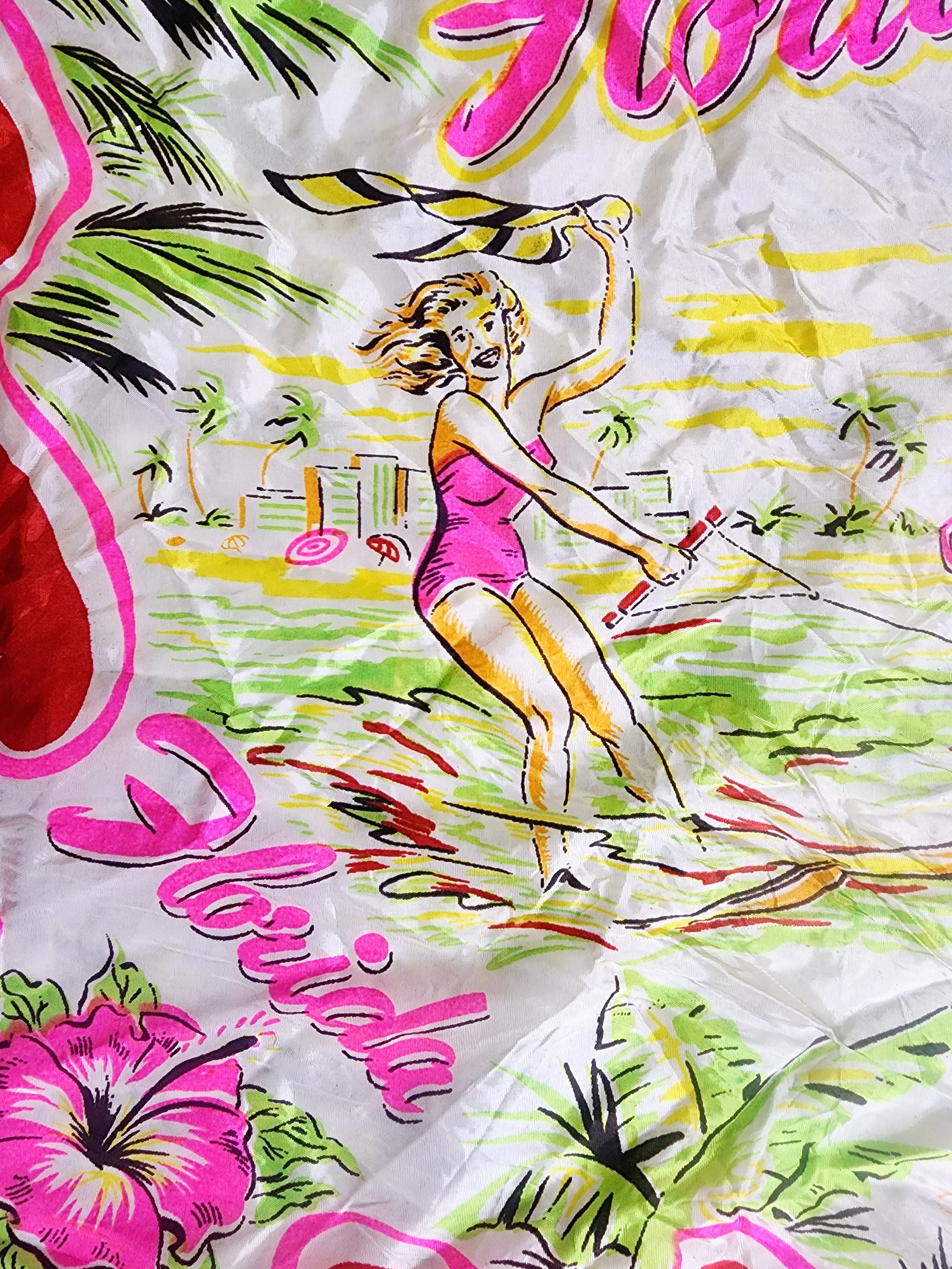 60s Florida Theme Square Scarf Pinup Detail - Image 4