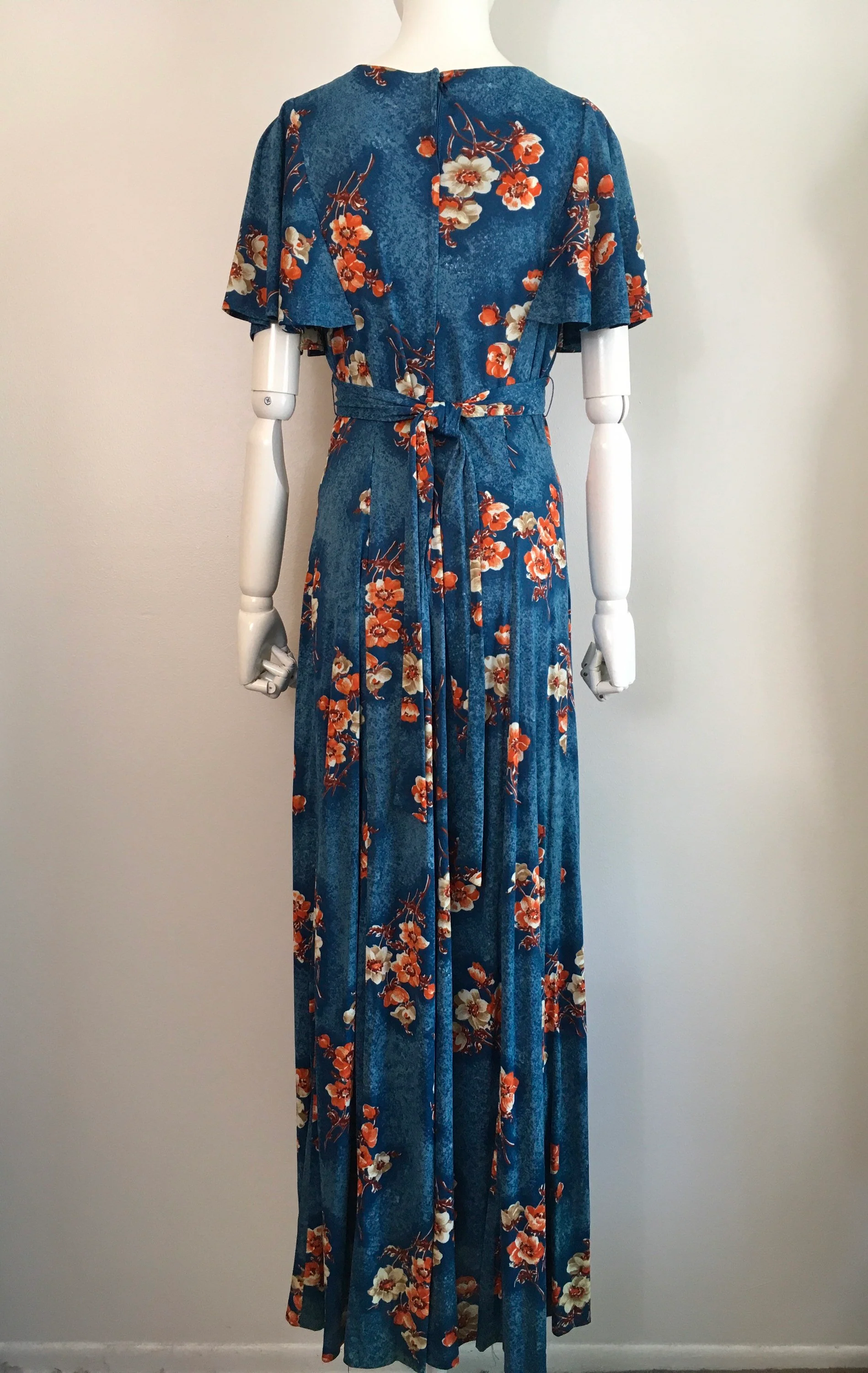 60's Flutter Sleeve Blue Floral Maxi Dress - Image 2