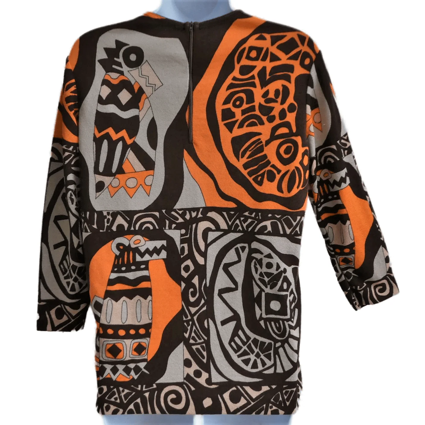 60s Folklore Sweater Top Psychedelic Zip Back M by Zio Luigi - Image 4