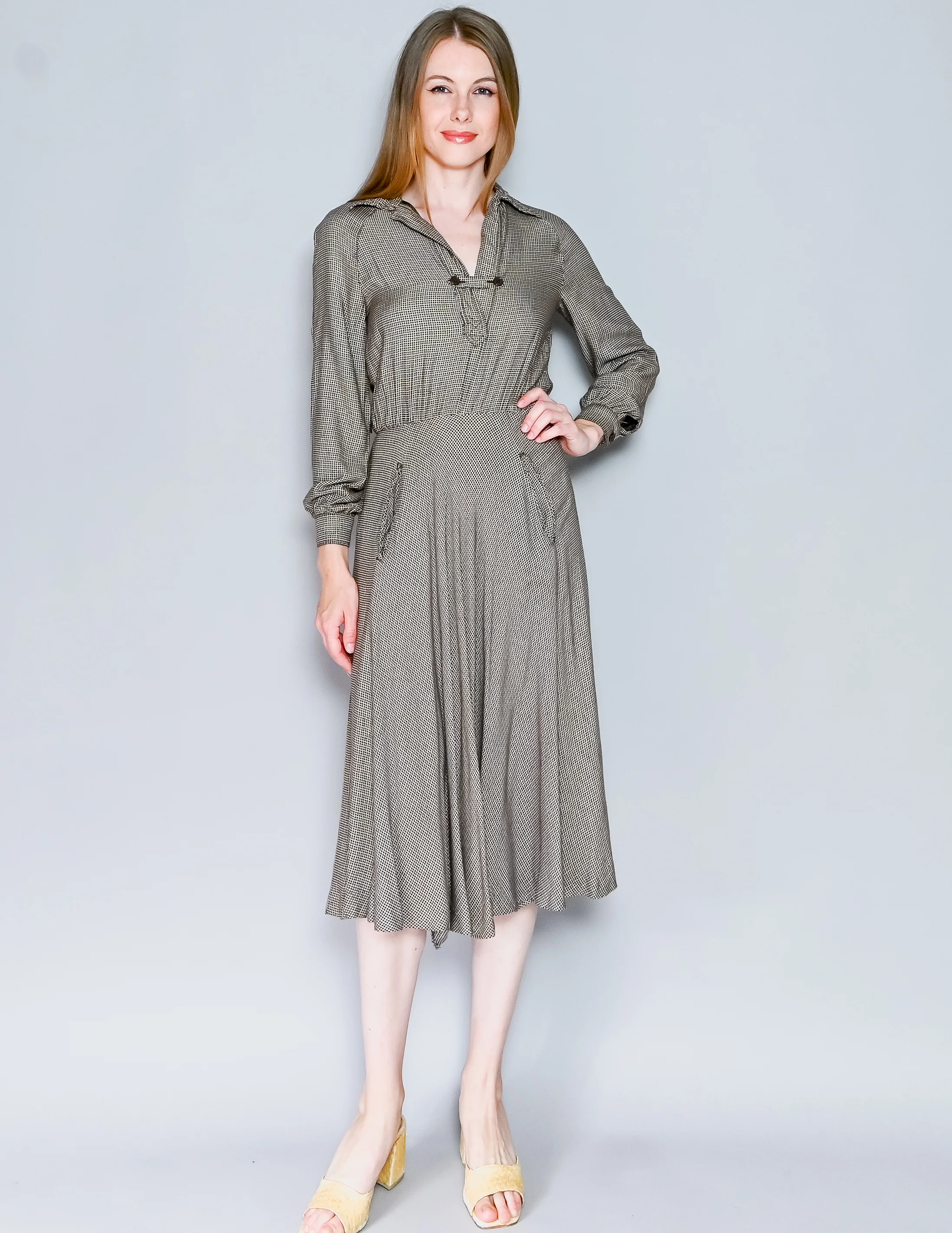 60s France Micro Window Payne Midi Dress By Symbiose - Image 5