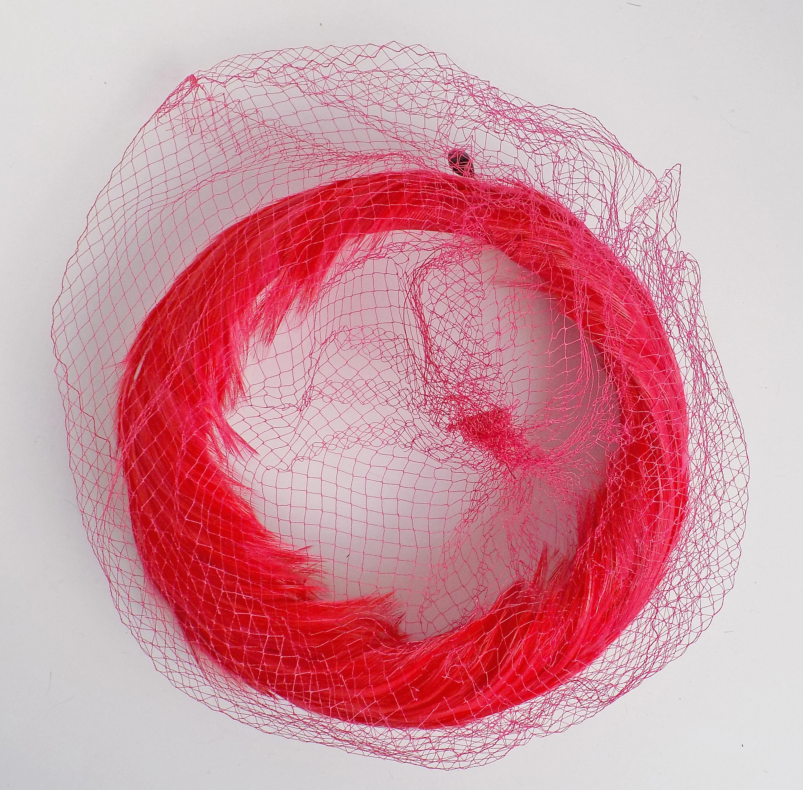 60s Fuchsia Feather Open Pill Box Hat 60s Mod Late 50s Red Netting Mint - Image 4