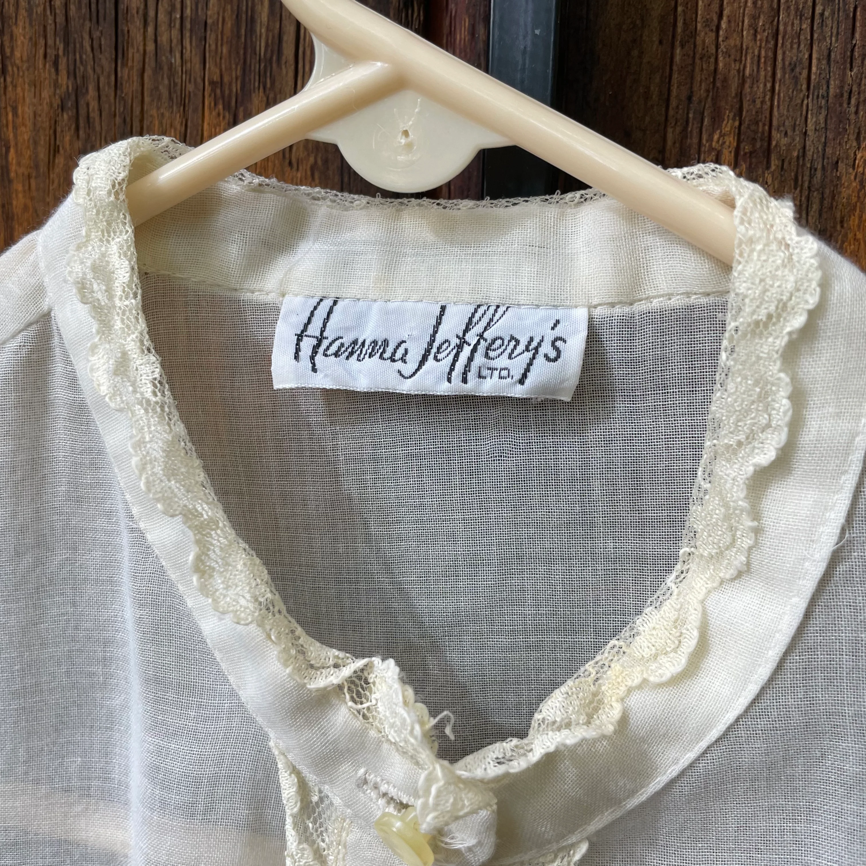60s Gauzy Lace Trim Prairie Mock Neck Button Down Top By Hanna Jeffery's - Image 4