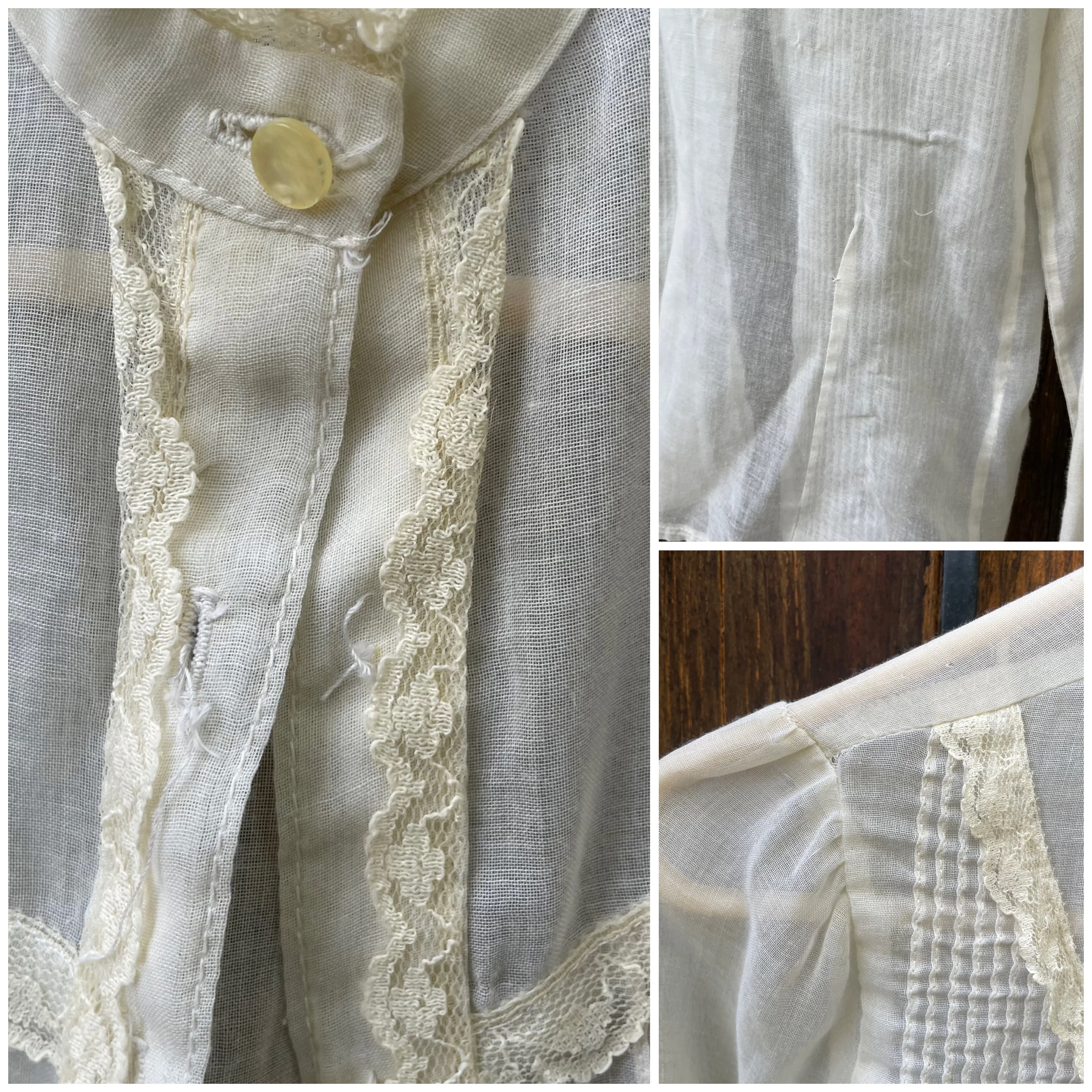 60s Gauzy Lace Trim Prairie Mock Neck Button Down Top By Hanna Jeffery's - Image 5