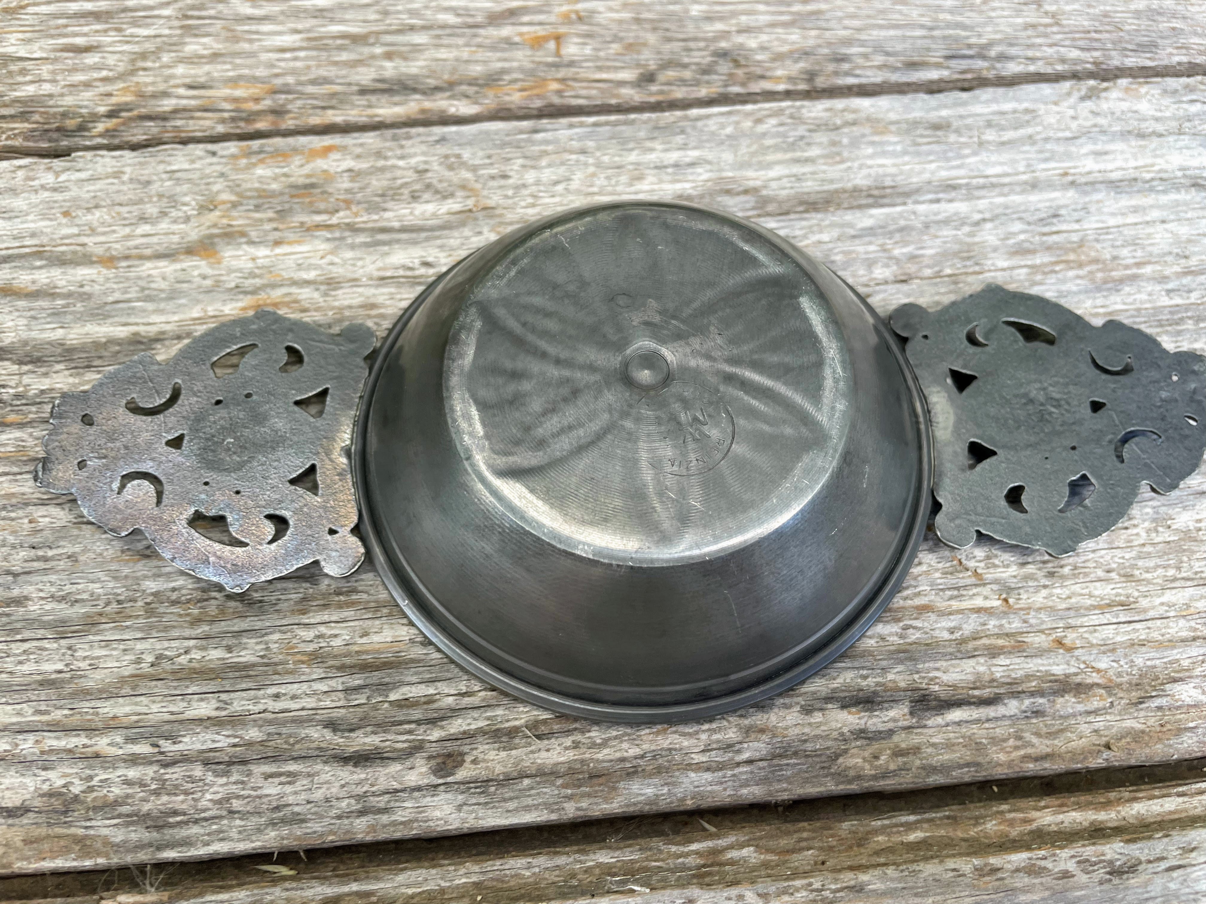 60s Germany Pewter Trinket Dish Coat Of Arms Handle By Rein Zinn - Image 5