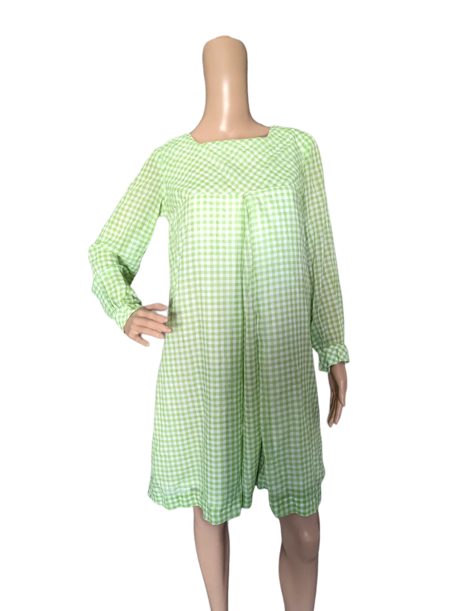 60s Gingham Inverted Pleat Mod Gogo Mini Swing Dress - Image 3