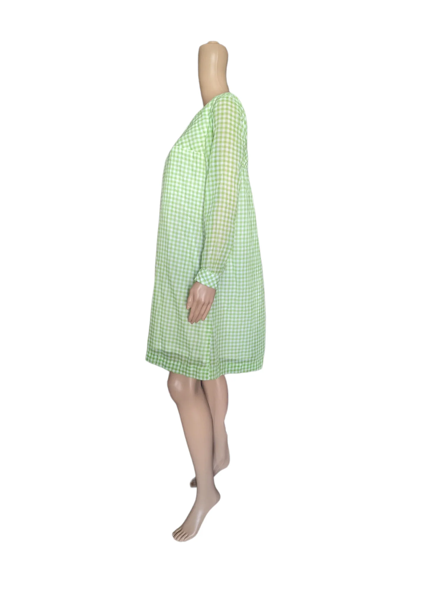 60s Gingham Inverted Pleat Mod Gogo Mini Swing Dress - Image 4