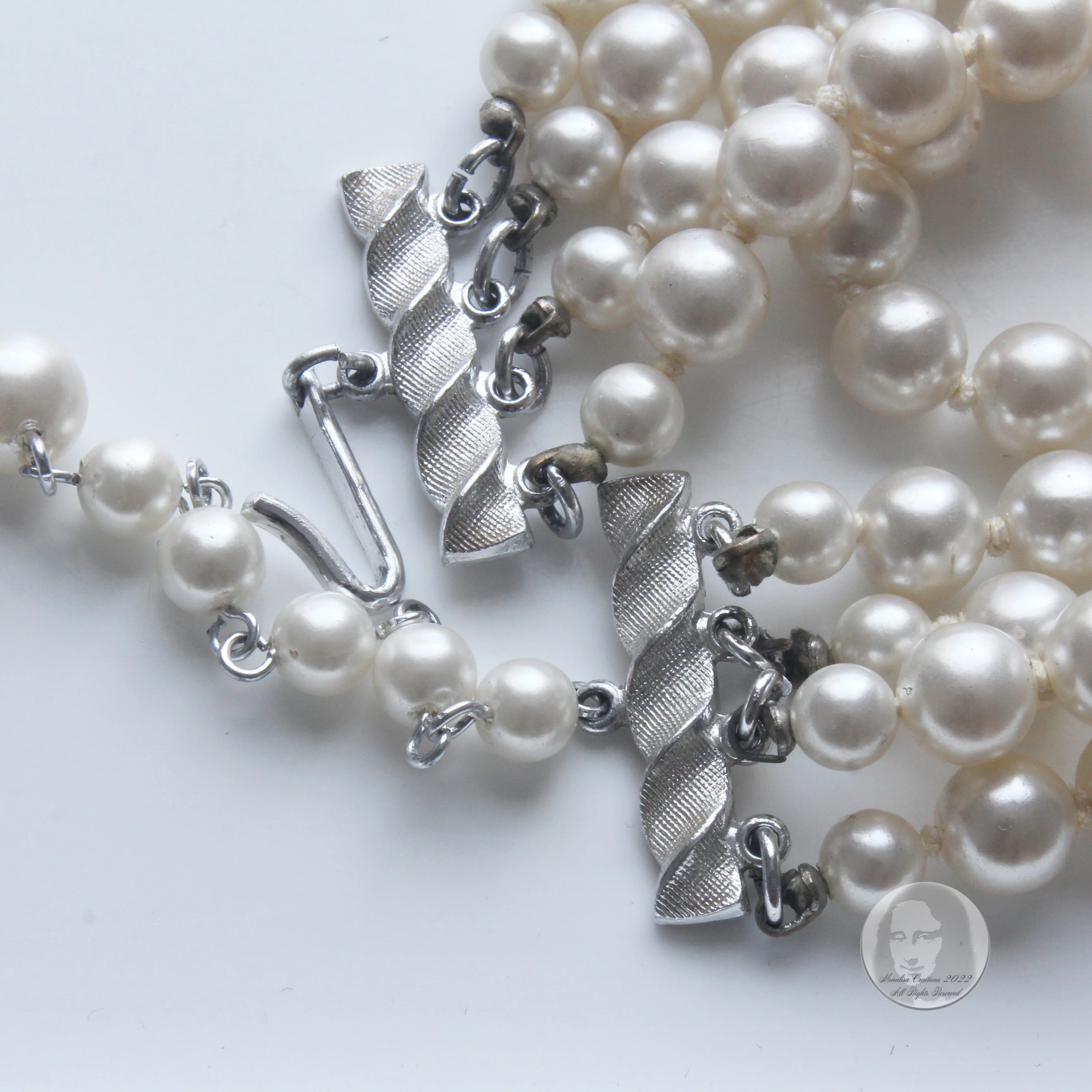 60s Glass Pearl Necklace Choker Multistrand Japan - Image 11