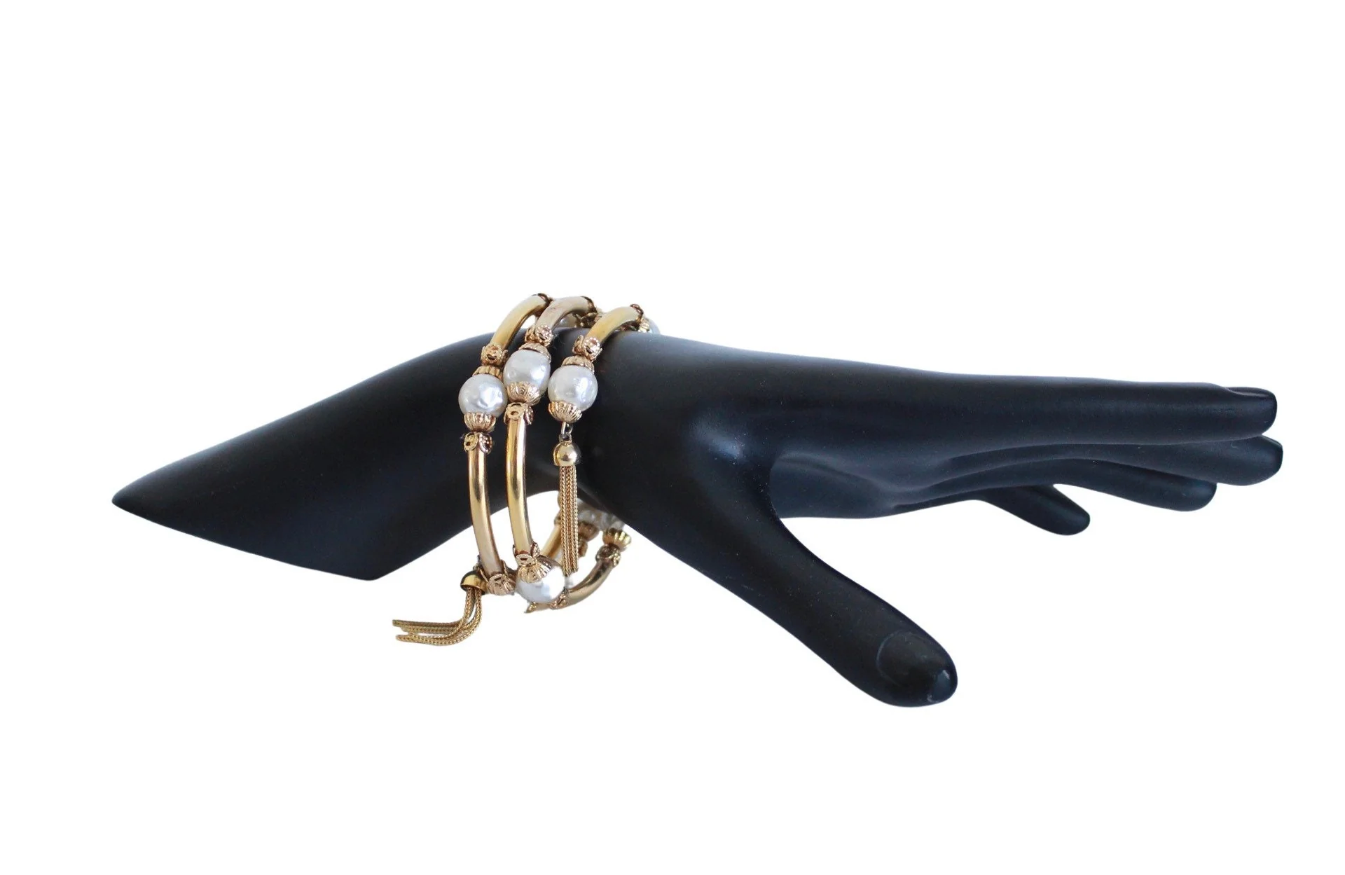60s Gold and Faux Pearl Coil Bracelet - Image 3