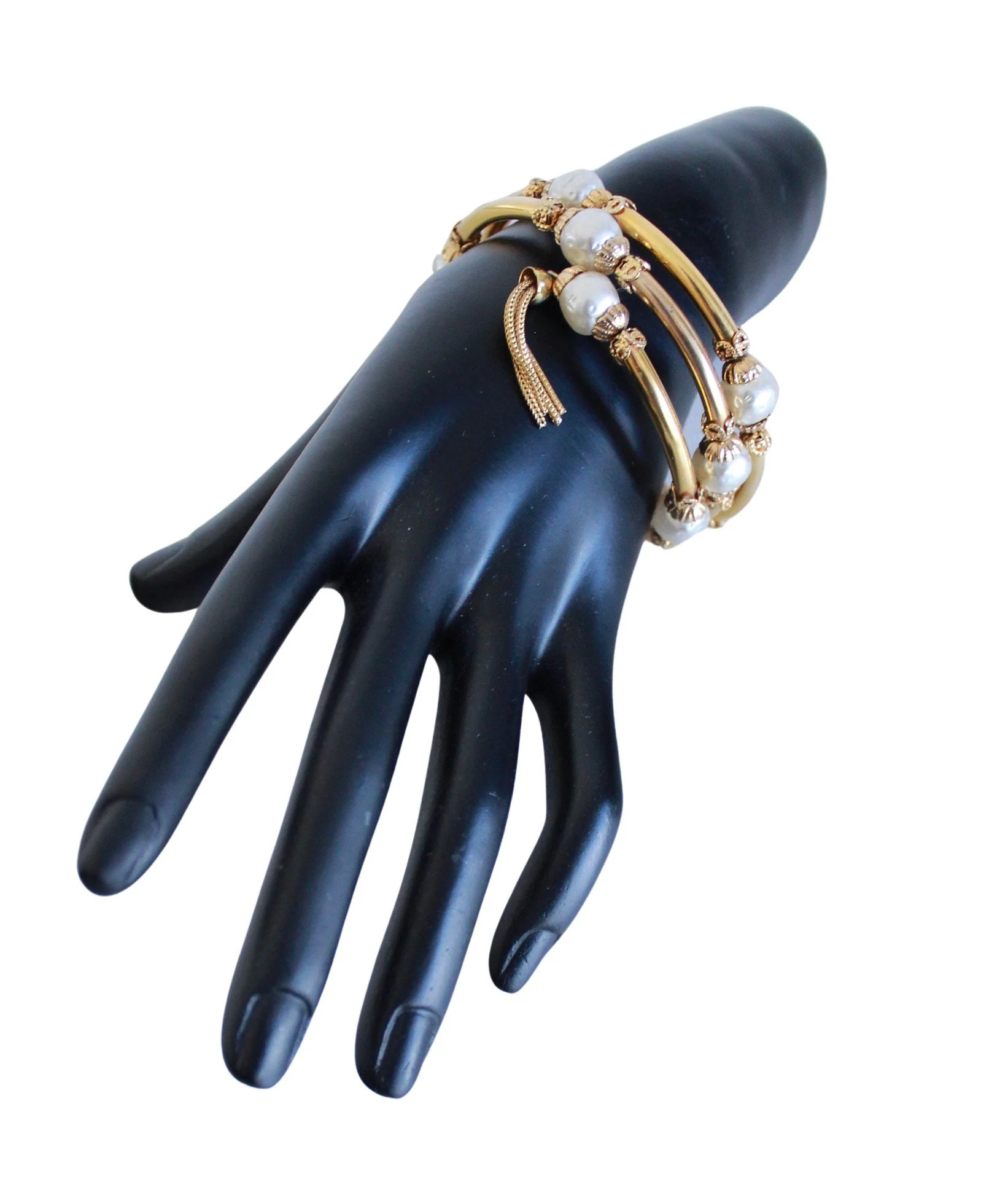 60s Gold and Faux Pearl Coil Bracelet - Image 5