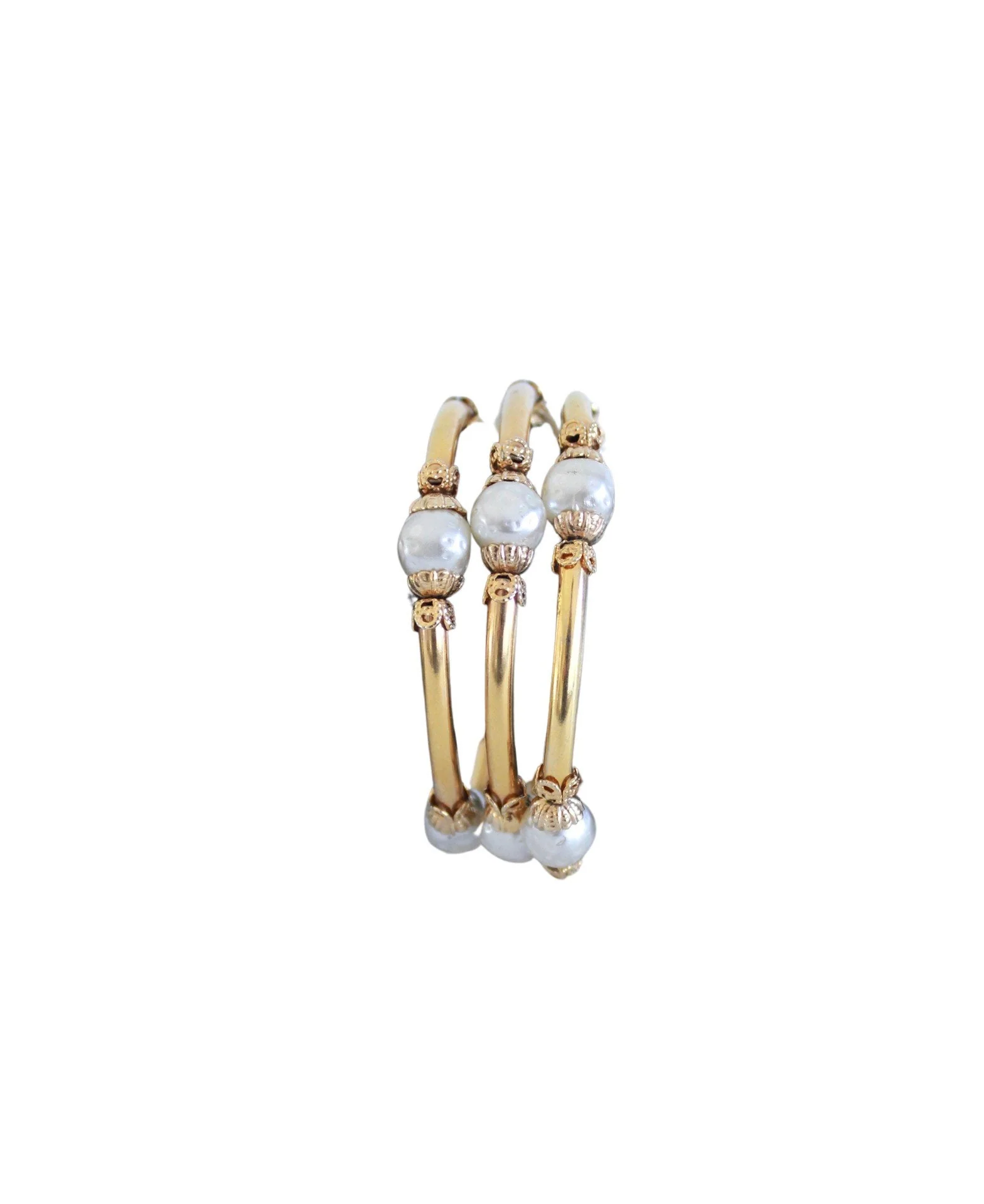 60s Gold and Faux Pearl Coil Bracelet - Image 7