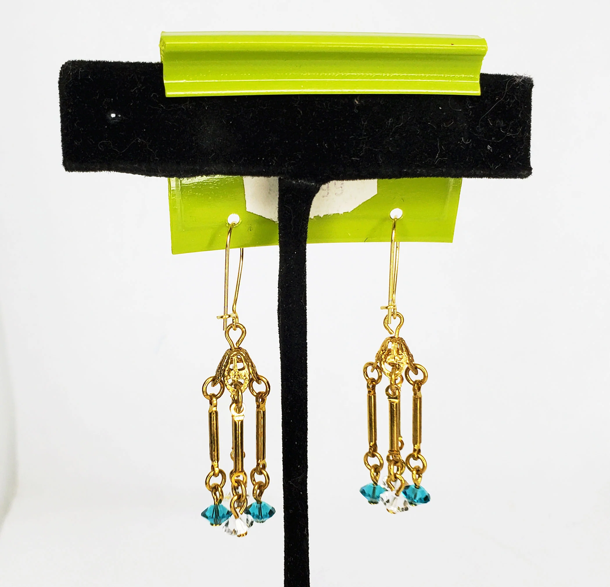60s Gold And Rhinestone Dangle Earrings By Rembrandt - Image 3