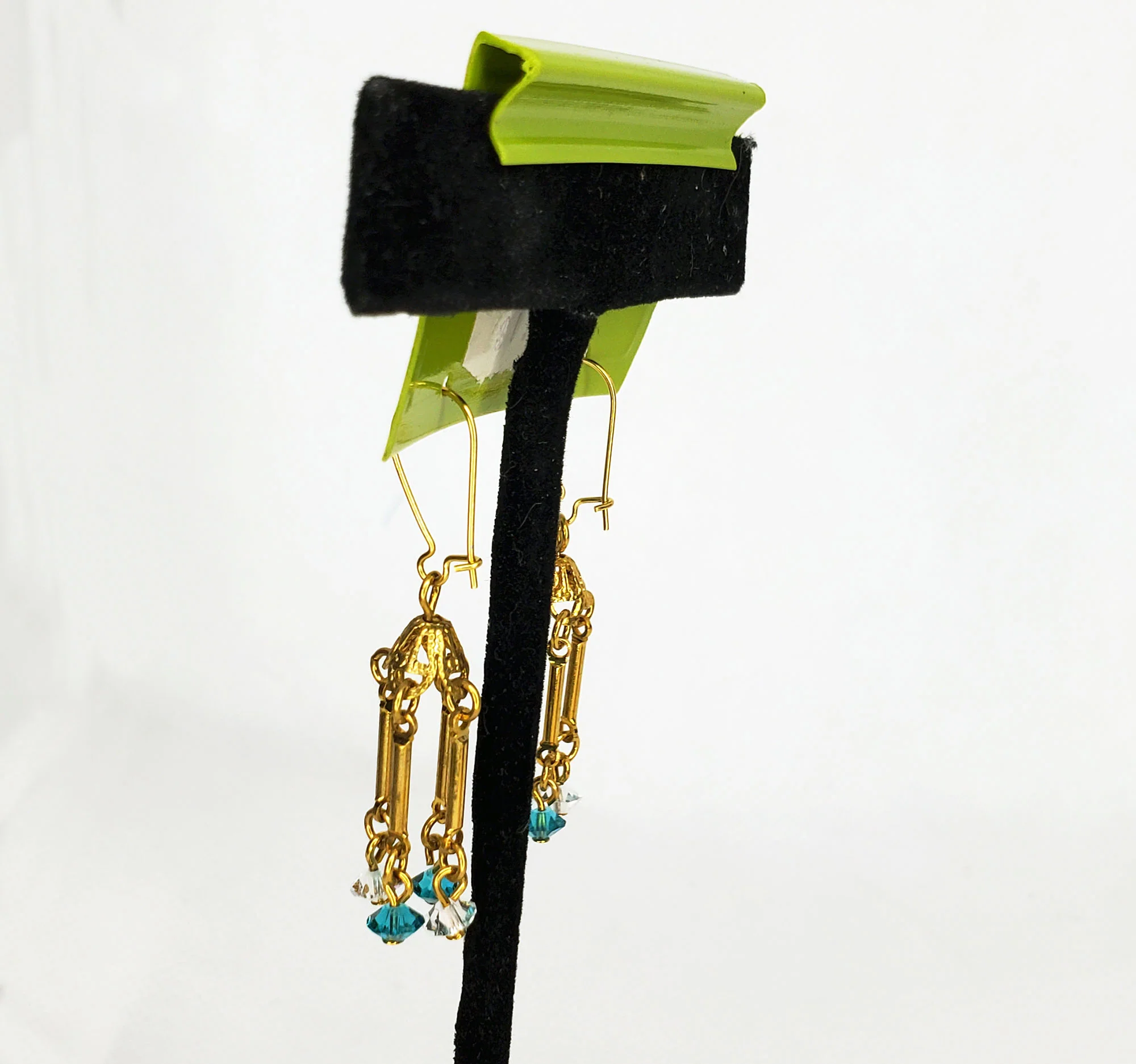 60s Gold And Rhinestone Dangle Earrings By Rembrandt - Image 4