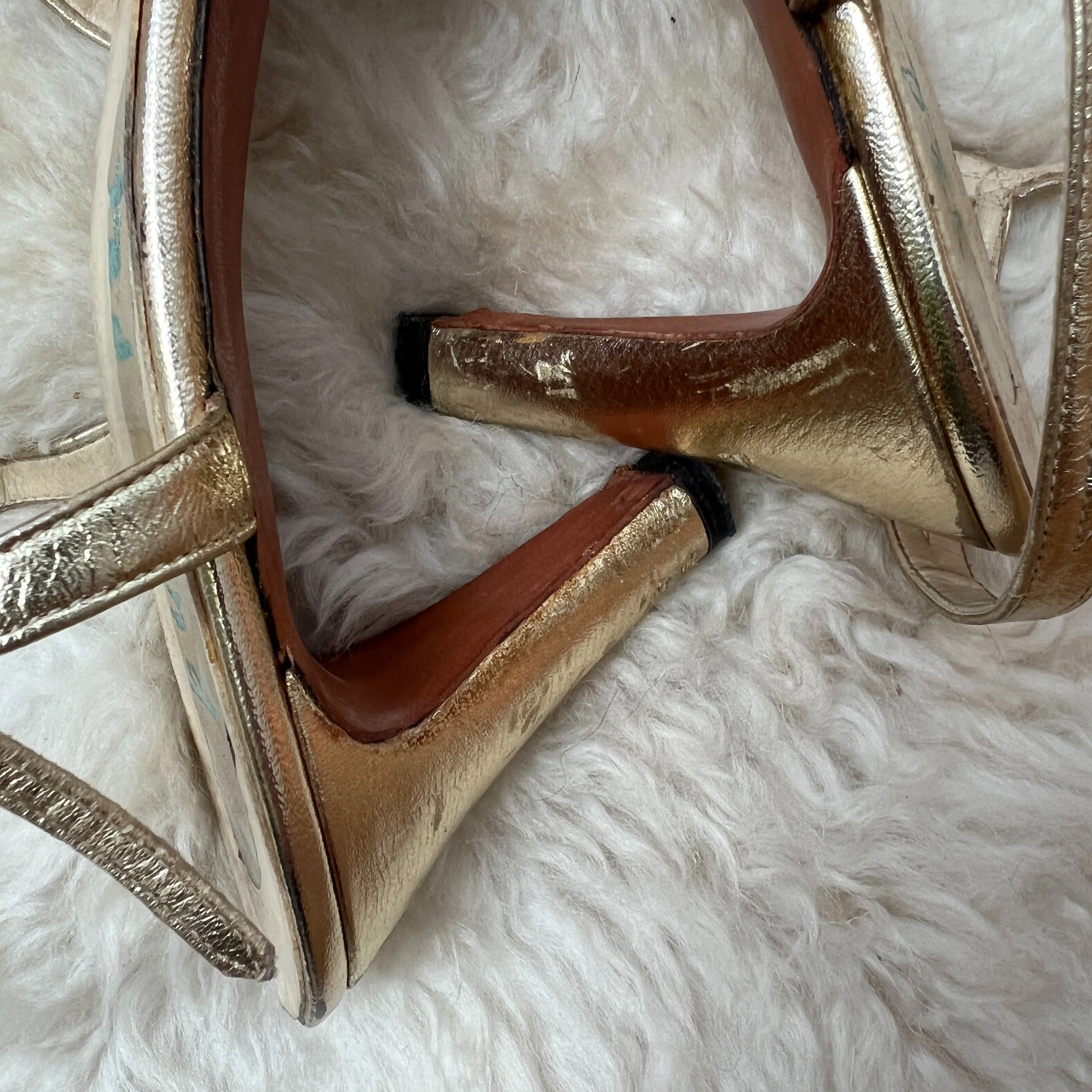60s Gold Ankle Strap Heeled Sandals by ted land - Image 12