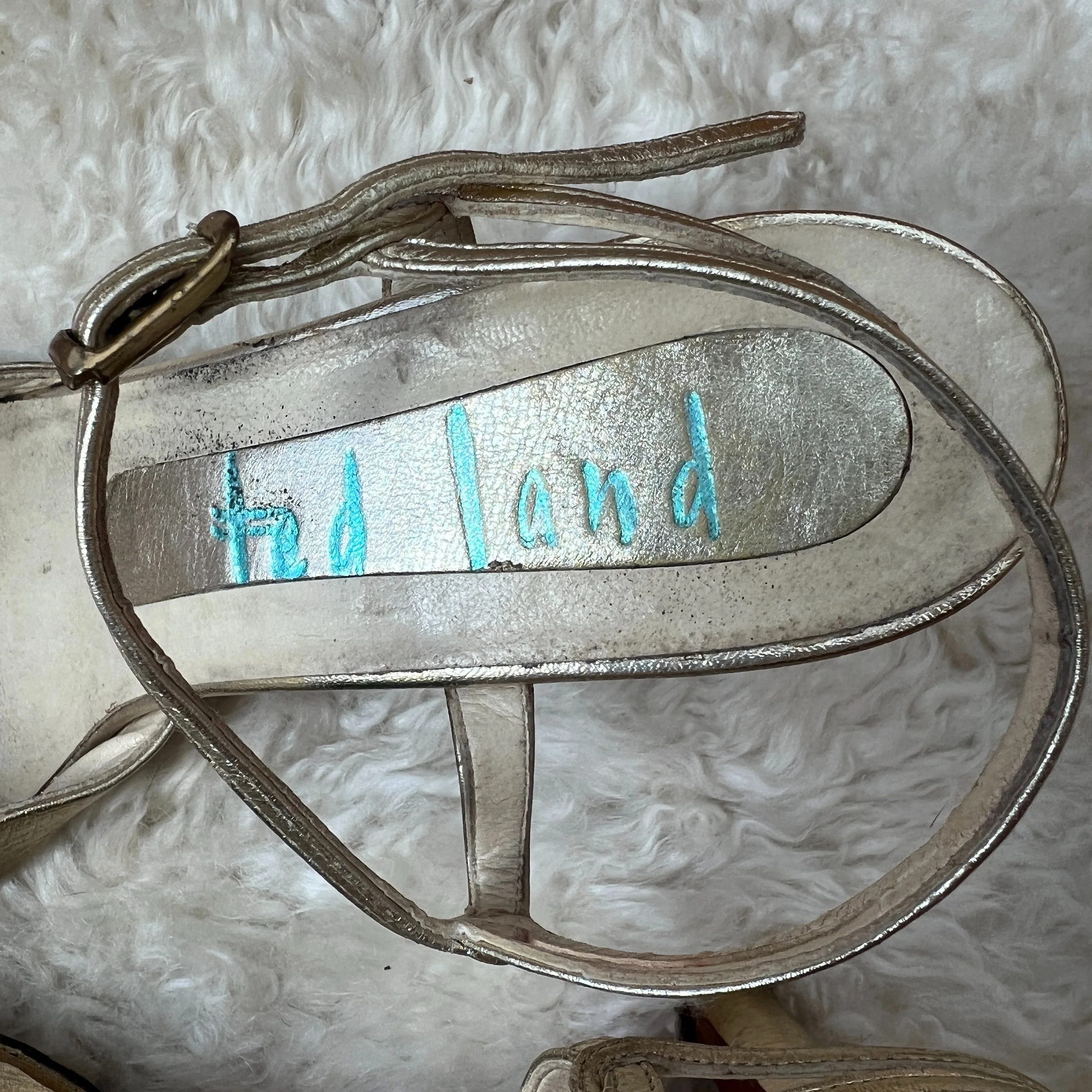 60s Gold Ankle Strap Heeled Sandals by ted land - Image 4