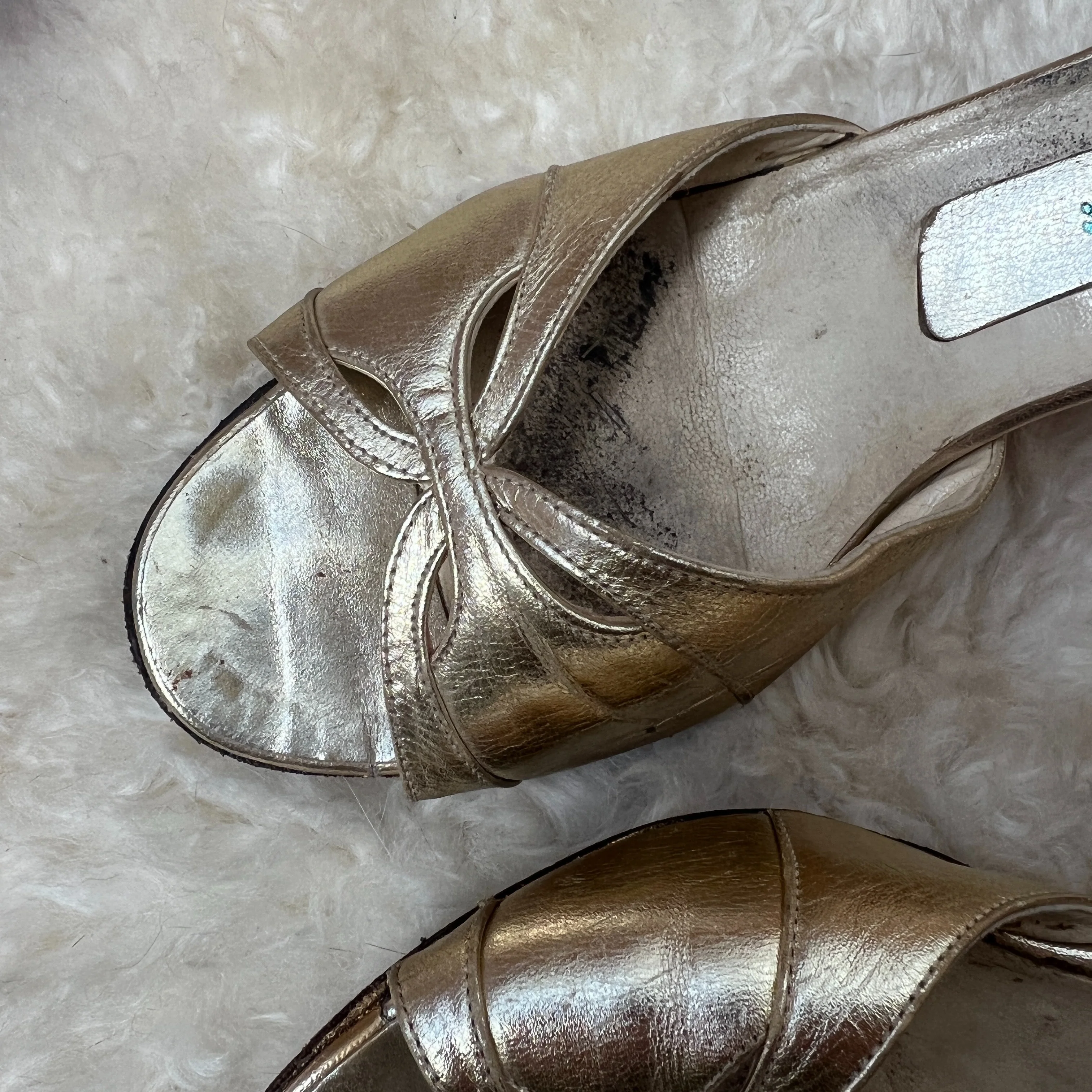 60s Gold Ankle Strap Heeled Sandals by ted land - Image 5