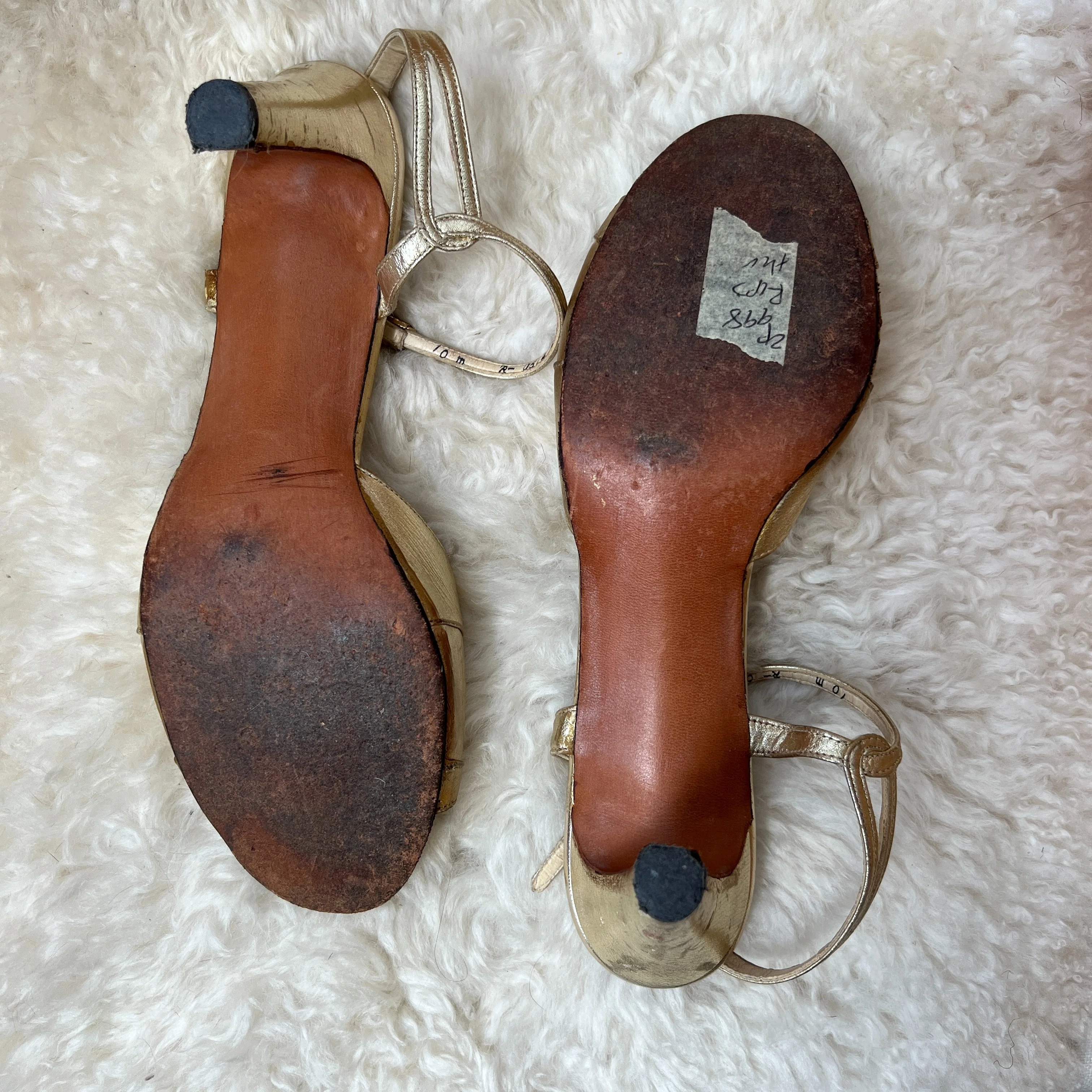 60s Gold Ankle Strap Heeled Sandals by ted land - Image 7