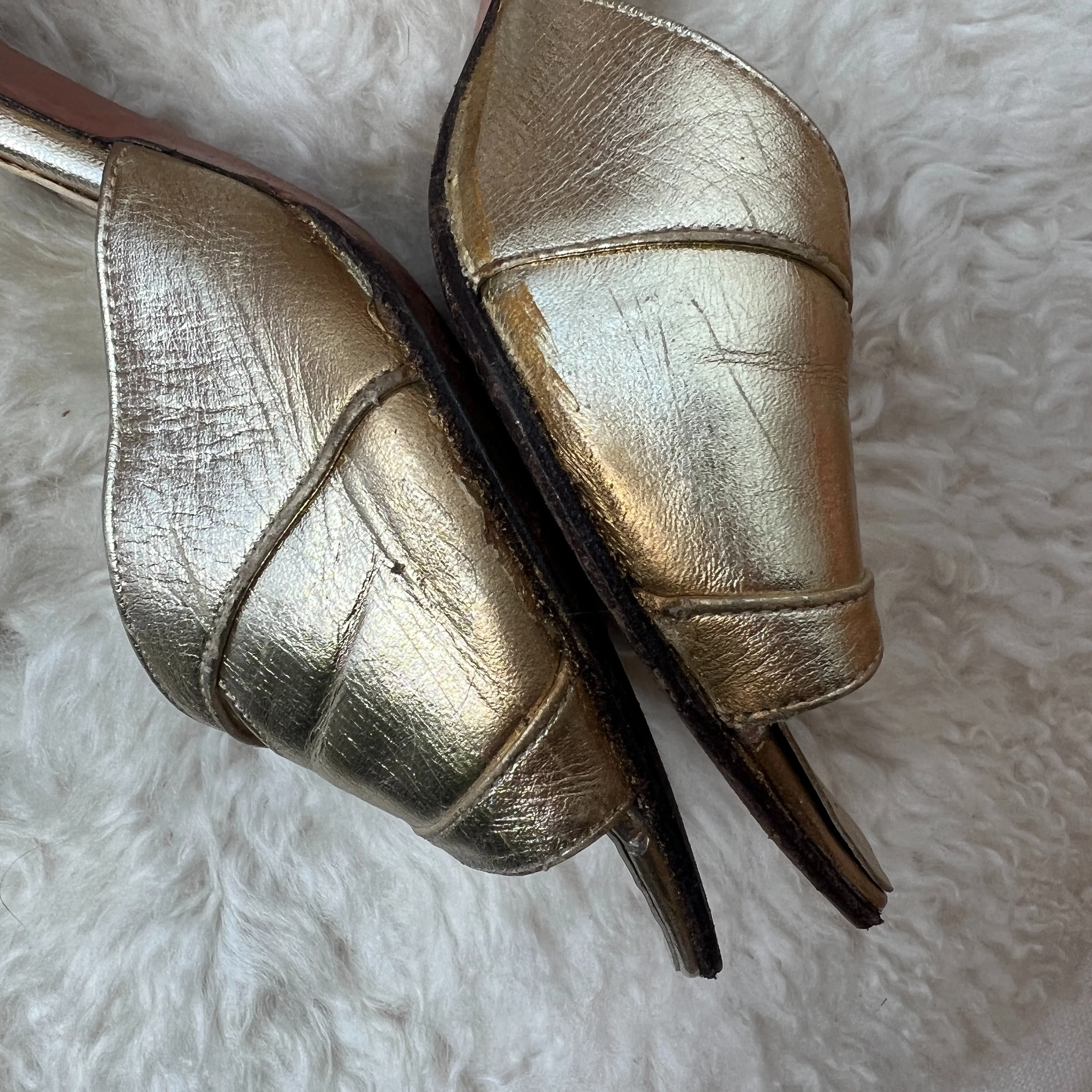 60s Gold Ankle Strap Heeled Sandals by ted land - Image 8
