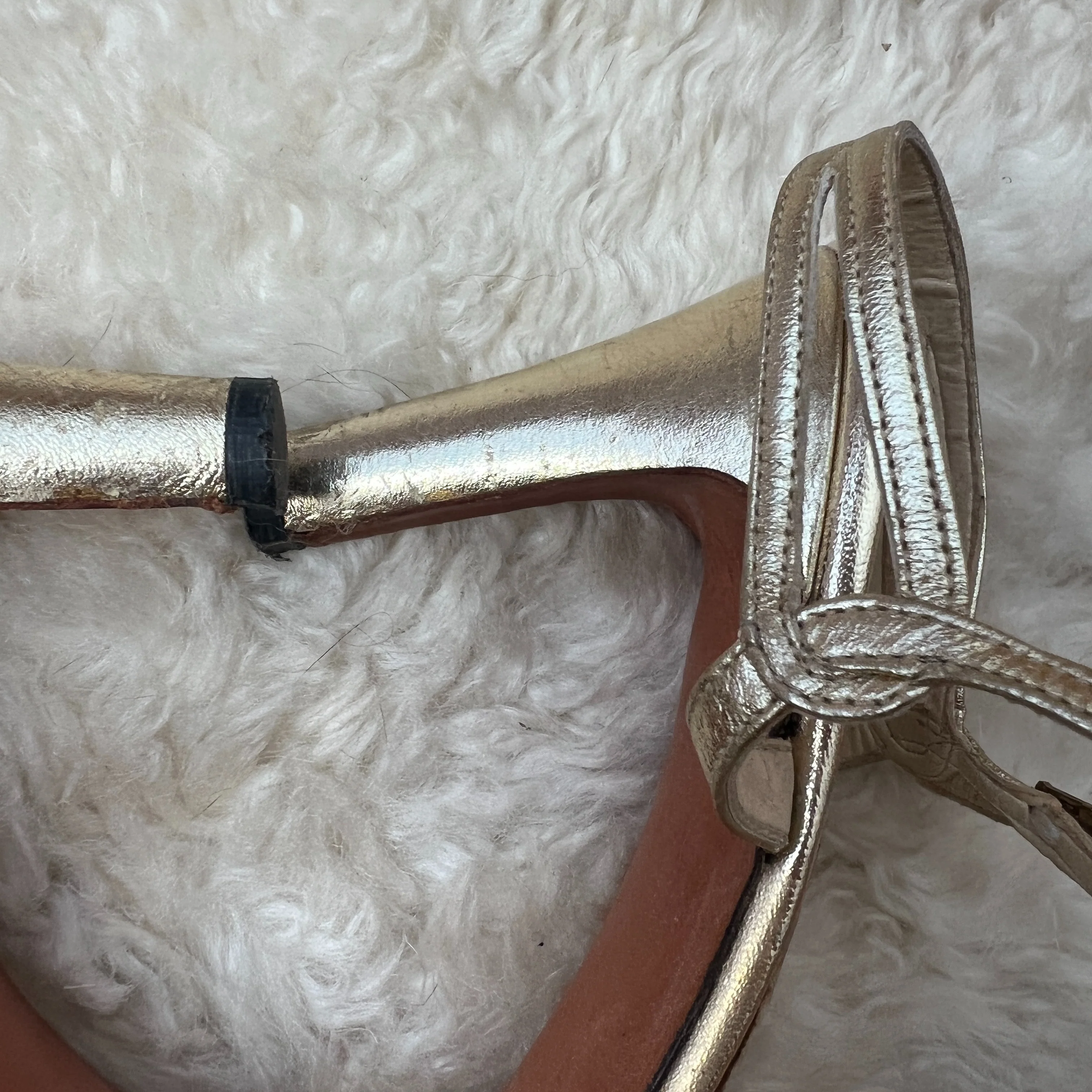 60s Gold Ankle Strap Heeled Sandals by ted land - Image 9