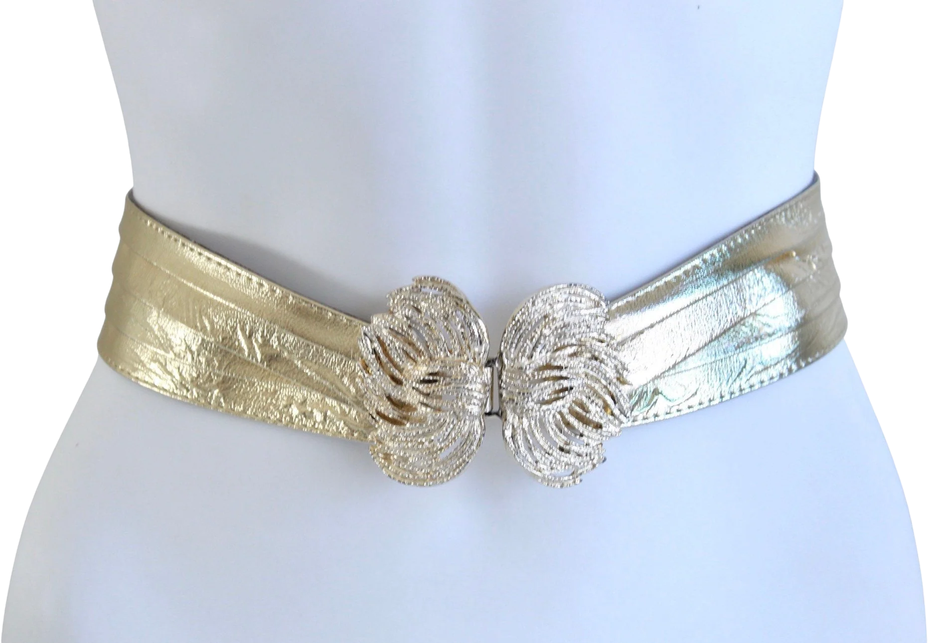 60s Gold Lame Fashion Belt with Large Gold Buckle