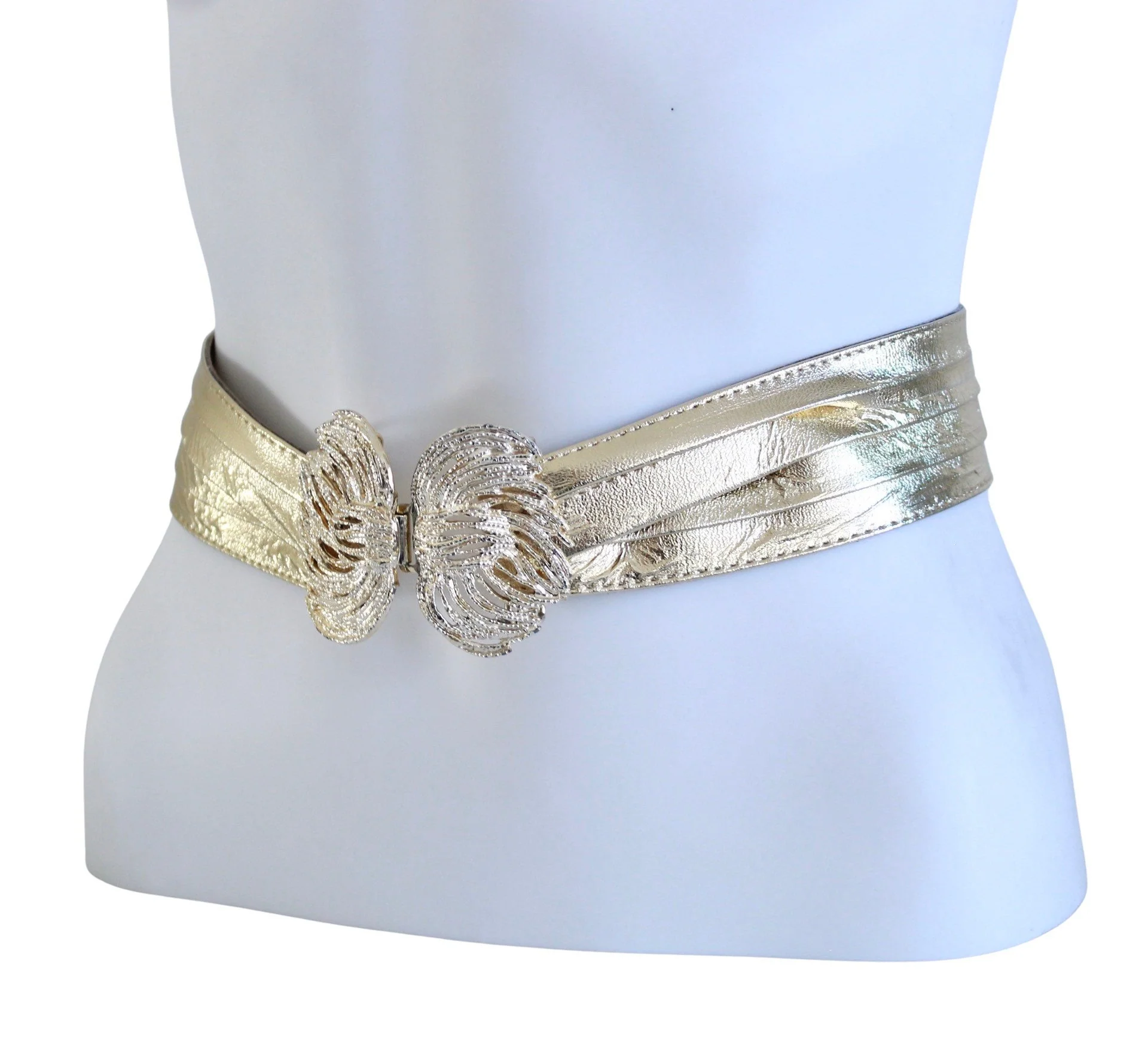 60s Gold Lame Fashion Belt with Large Gold Buckle - Image 4
