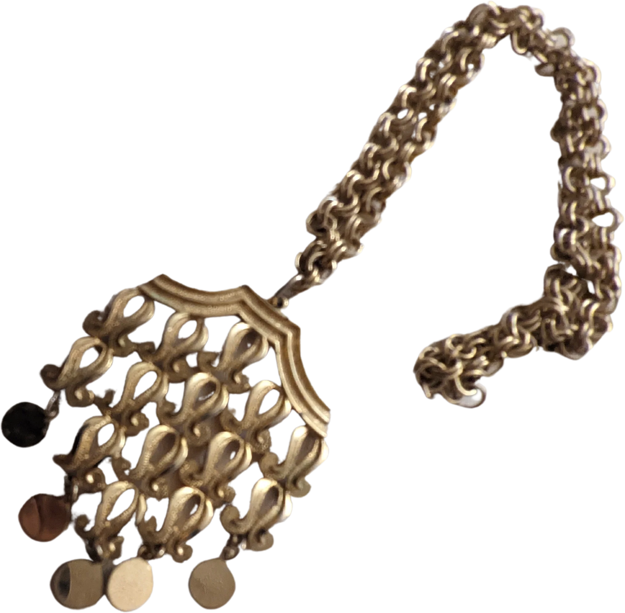 60s Gold Ornate Pendant On A Gold Link Chain - Image 2