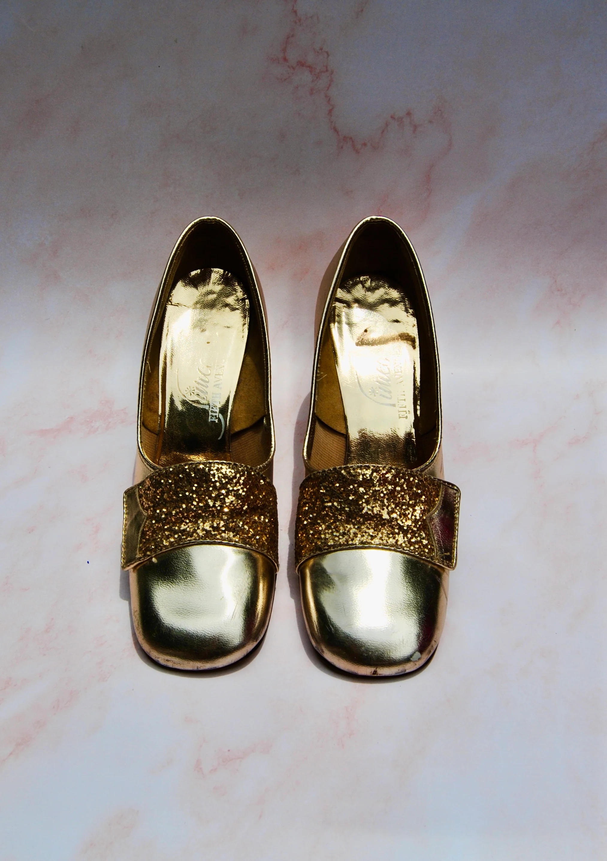 60s Gold Tone Disco Shoes With Glitter By Fimco - Image 3