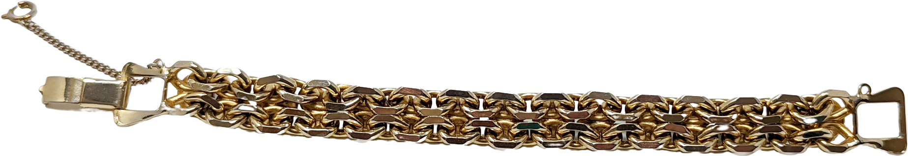 60s Gold Tone Green Stones Faux Pearls Bracelet - Image 2