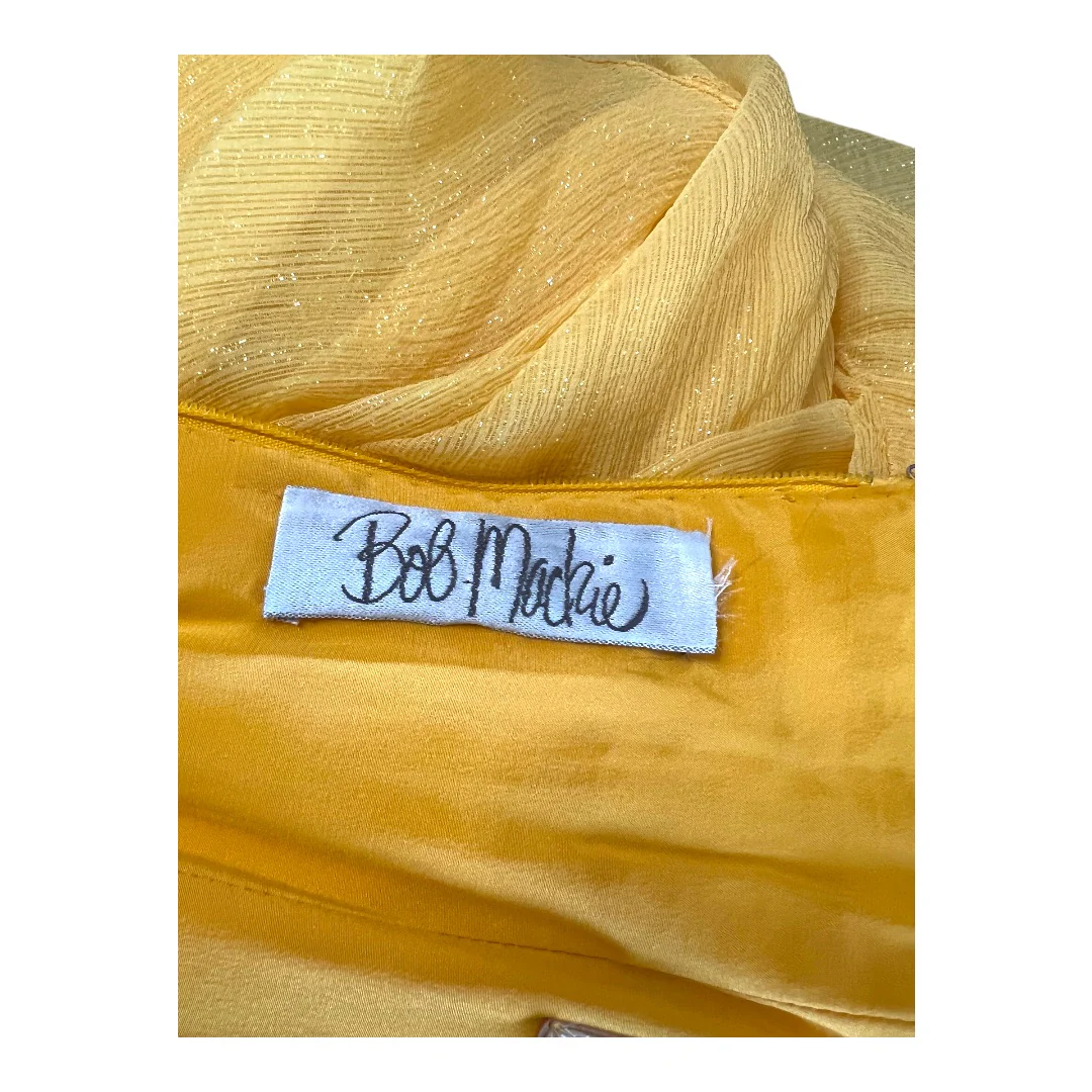 60s Golden Yellow Chiffon Cocktail Dress Corset Top Sz 8 by Bob Mackie - Image 10