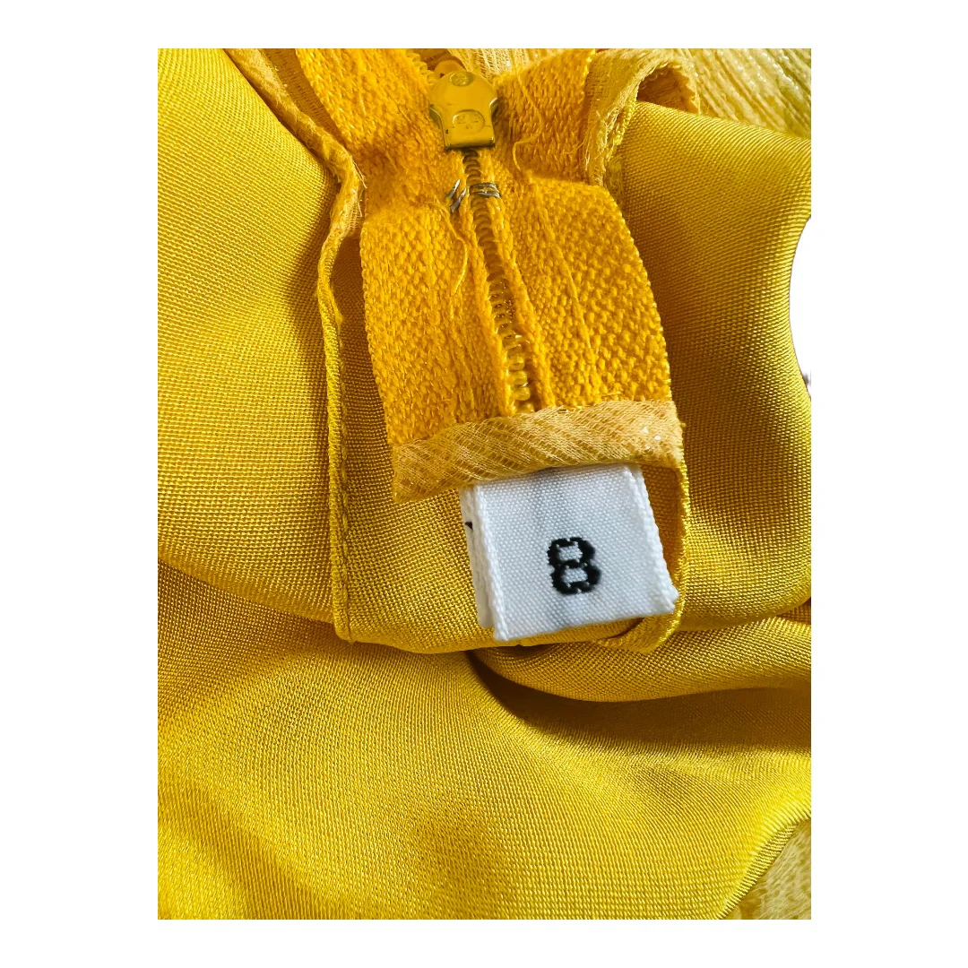 60s Golden Yellow Chiffon Cocktail Dress Corset Top Sz 8 by Bob Mackie - Image 11